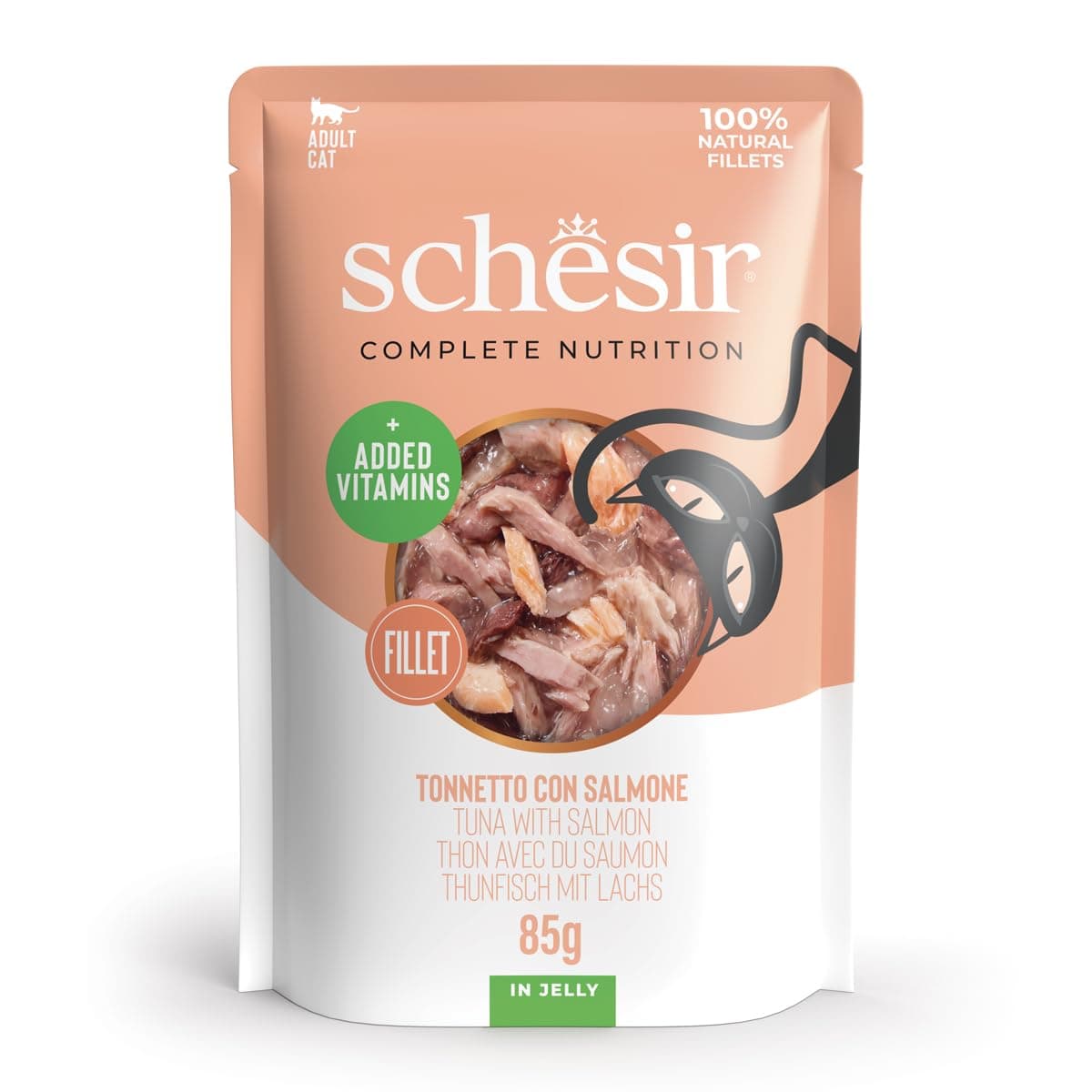 Schesir Complete & Balanced Nutrition Wet Cat Food in Jelly Pouch- Tuna With Salmon 85gx12