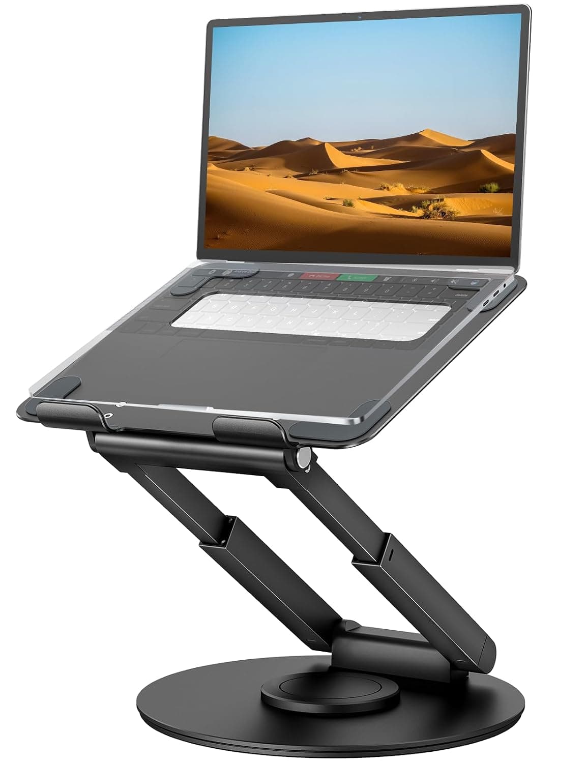 tounee Telescopic Laptop Stand for Desk with 360° Swivel Base, Sit to Stand, Height Adjustable, Portable Riser Holder for Good Posture, Compatible with MacBook Pro, All Laptops 10-17" (BlACK)