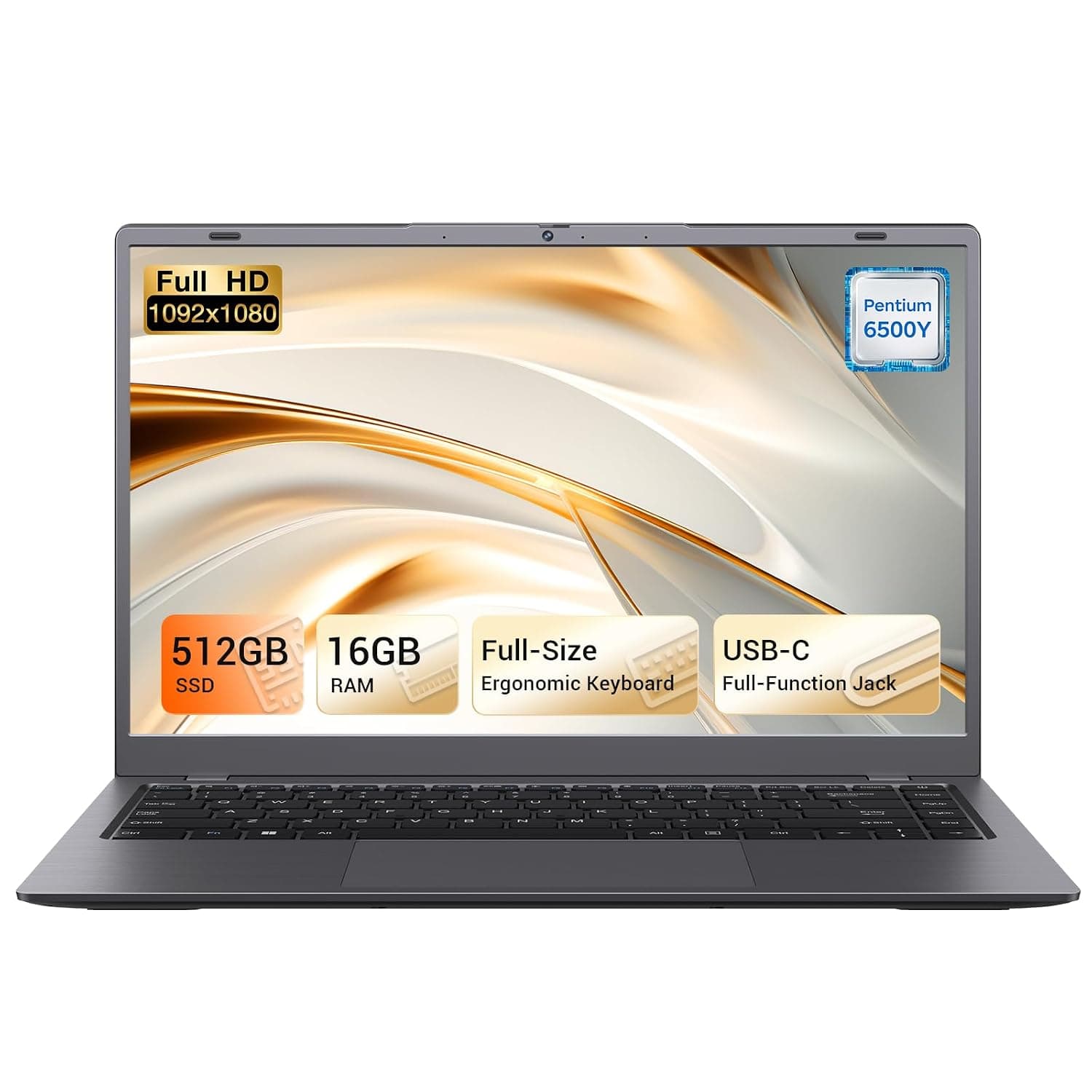 Laptop 14 inch, Laptop Computer with 16GB RAM 512GB SSD(Up to 2TB), IPS Display, Pentium 6500Y(Beat to N5095), Long Battery Life, Dual Type-C, USB 3.2, WiFi, Laptops for Business & Student