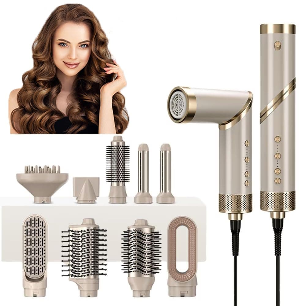 9 in 1 Hair Dryer Air Styler, Air Curling Wrap Styler Hot Air Brush Air Curler, Professional Air Styling and Drying System Curling Volumizing, Multi Hair Styler for Salon Blowouts, Smooth Curls