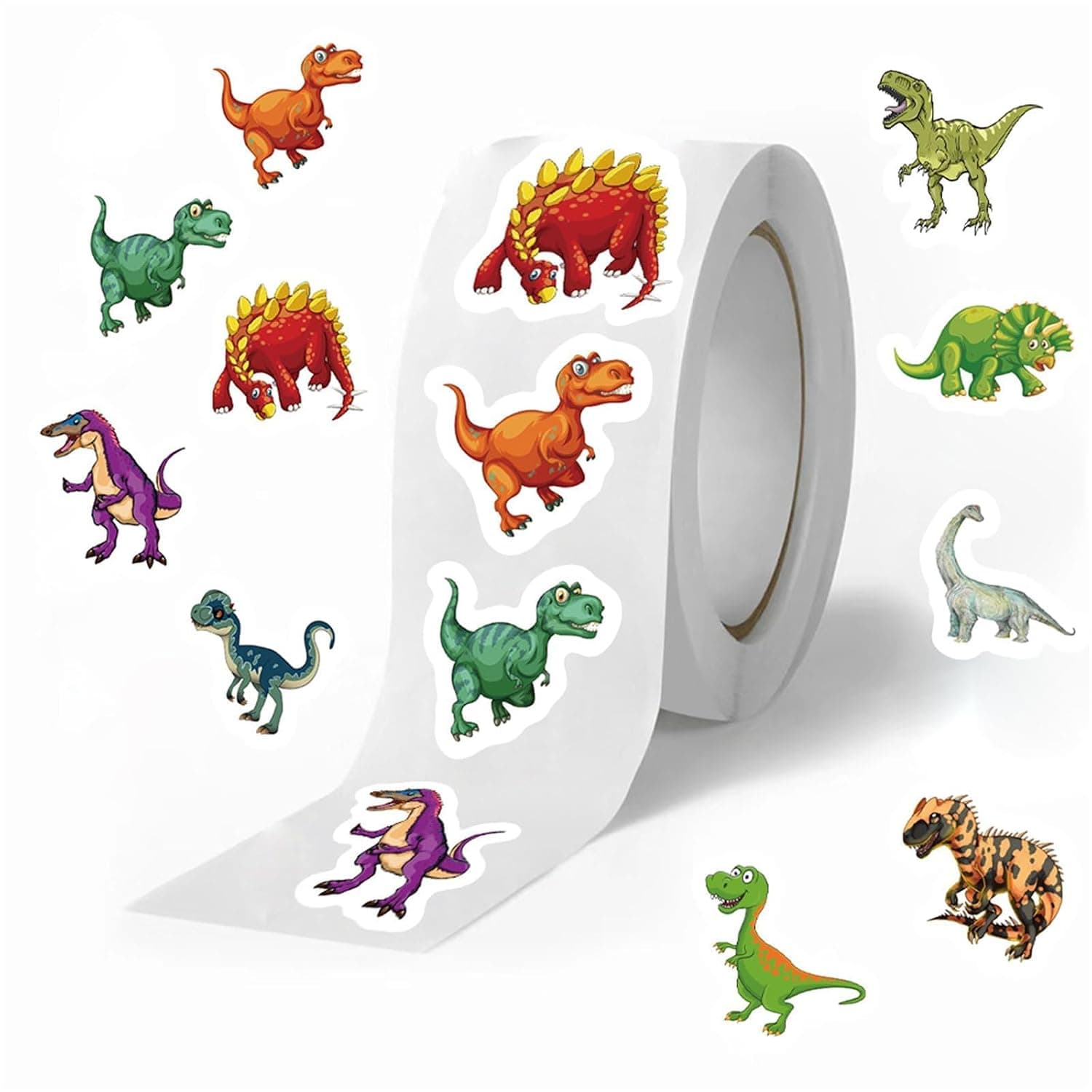 Dinosaur Rolls Small Stickers for Kids 500Pcs Cute Circle Teacher Supplies Stickers for Kids Classroom 10 Designs Motivational Sticker for Training Reward (Dinosaur)