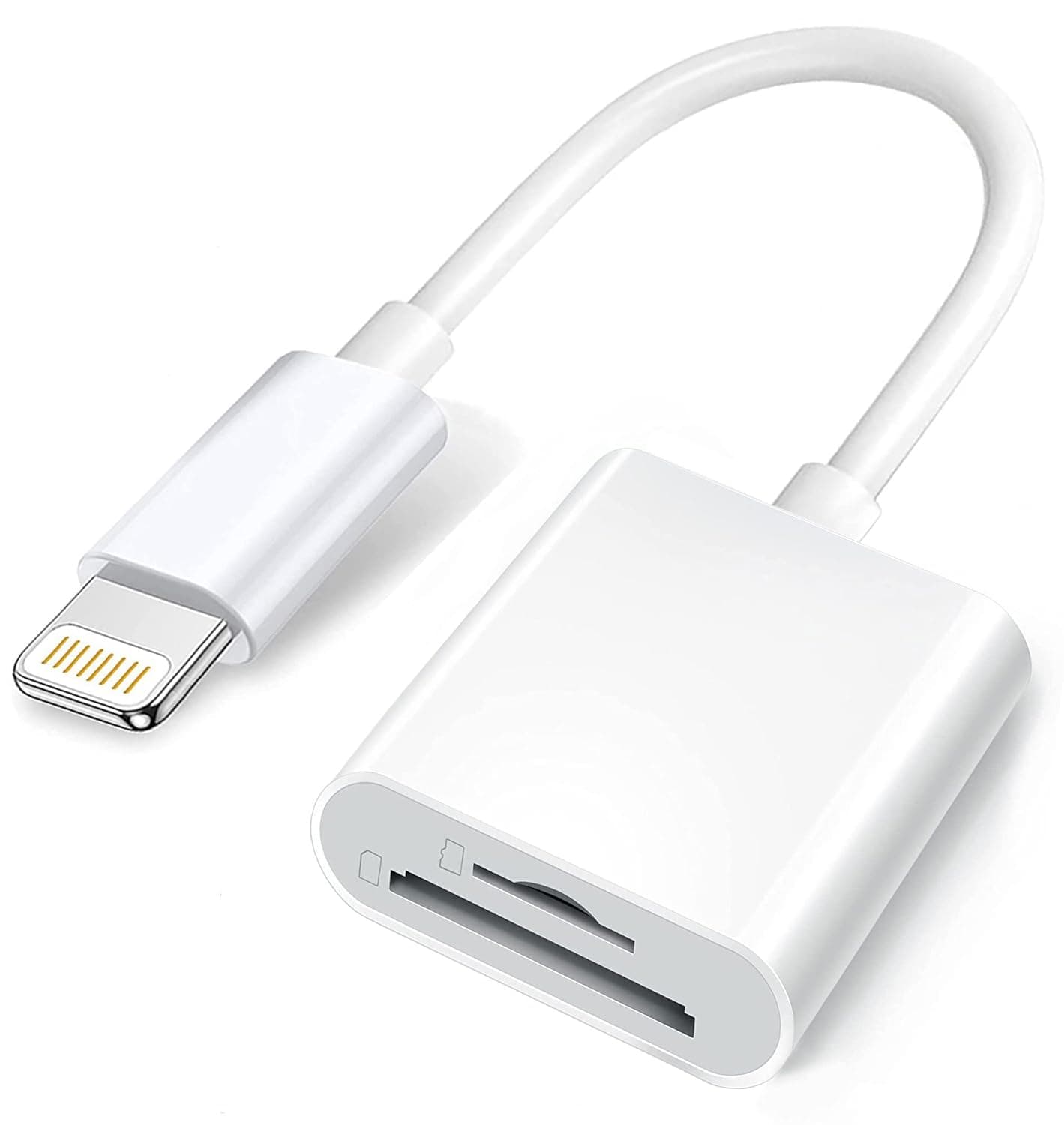 Apple lightning to sd & tf card dual slot reader for iphone/ipad, 2 in 1 micro sd tf memory card adapter, trail camera viewer sd card reader, plug and play