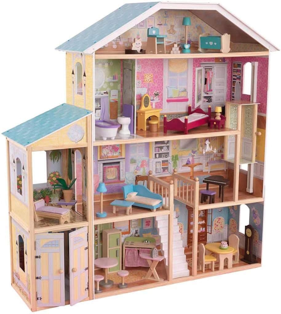 Kidszone Wooden Majestic Mansion Dollhouse with 22 Accessories Included