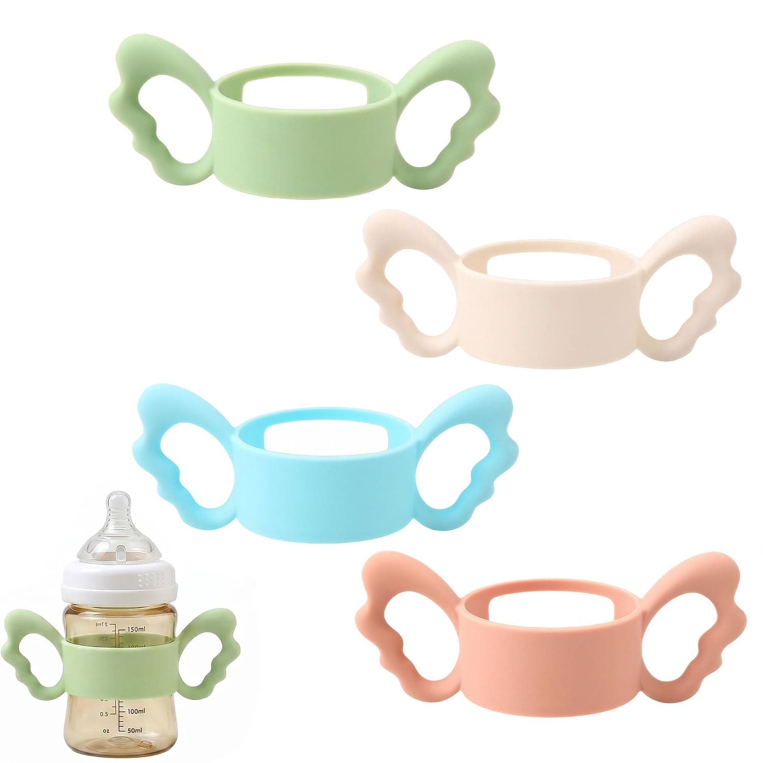 ToolHouse Baby Bottle Handles - 4Pcs Silicone Bottle Handles - Soft Double Handle Design - Detachable Non-Slip Ergonomic Handles - Fits Wide-Neck Feeding Bottles up to 6cm in Diameter