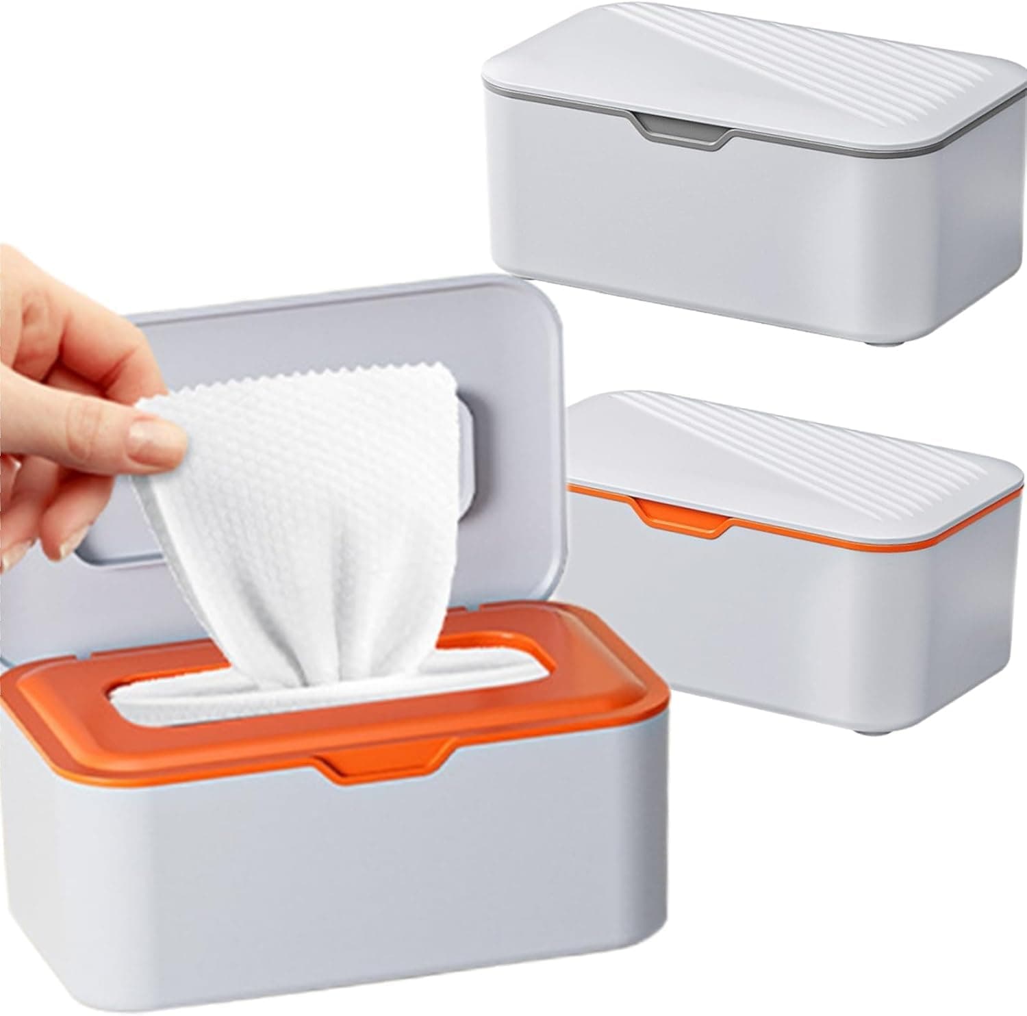 2-Pcs Wipe Dispenser Box, Leak-Proof Wet Wipes Container with Flip Lid, Hygienic Storage Case for Toilet Paper, Facial Tissues & Napkins, Nursery & Bathroom Organizer (White)