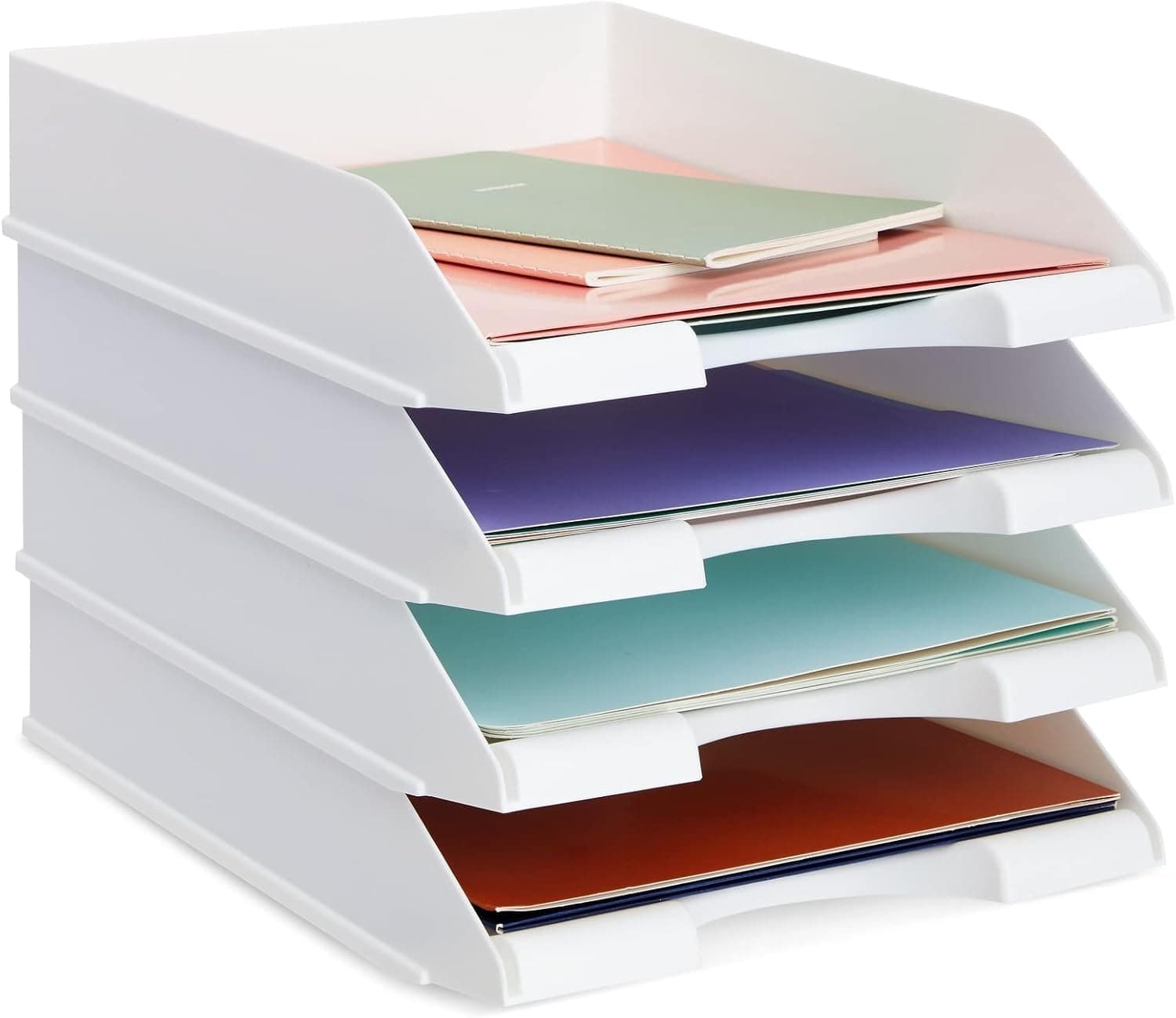 THE WHITE SHOP Stackable Paper Tray, Desktop File Holder for Mails, Magazines and Scrapbooks at Office, School or Home (White)