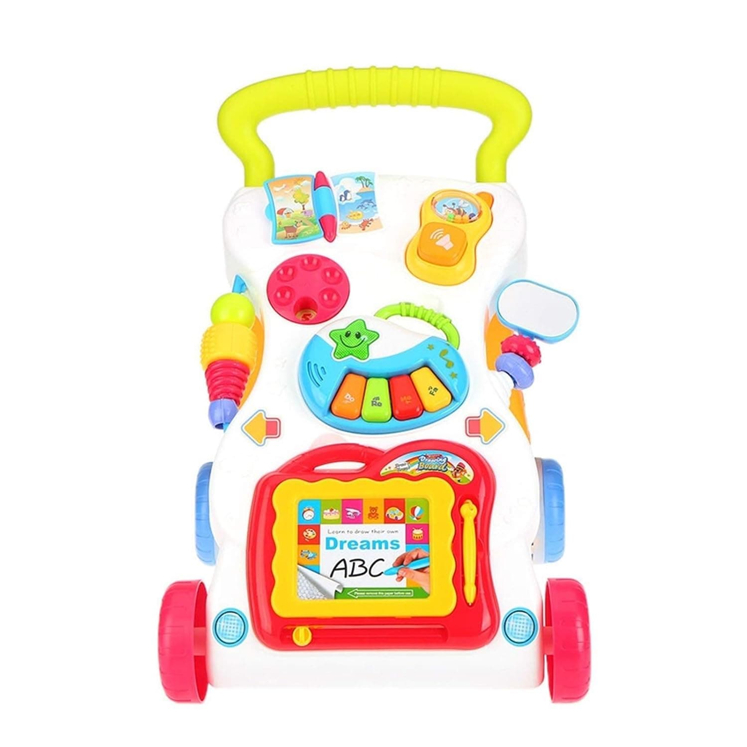 Baby Walker Multifunction Infant Stand-to-Sit Toddler Four Wheels Trolley Kids Learning Walking Toddler Toys Piano Drawing Gift (Color : With box)