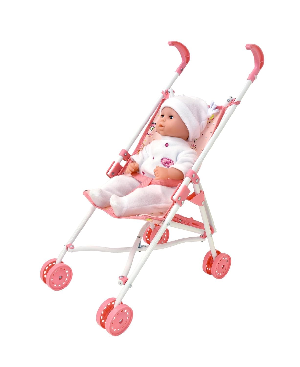 Dolls World from Peterkin | Deluxe four wheel folding stroller, suitable for up to 56cm (22"). Stroller measures 52 x 27 x 55cm | Dolls & Accessories | Ages 3+