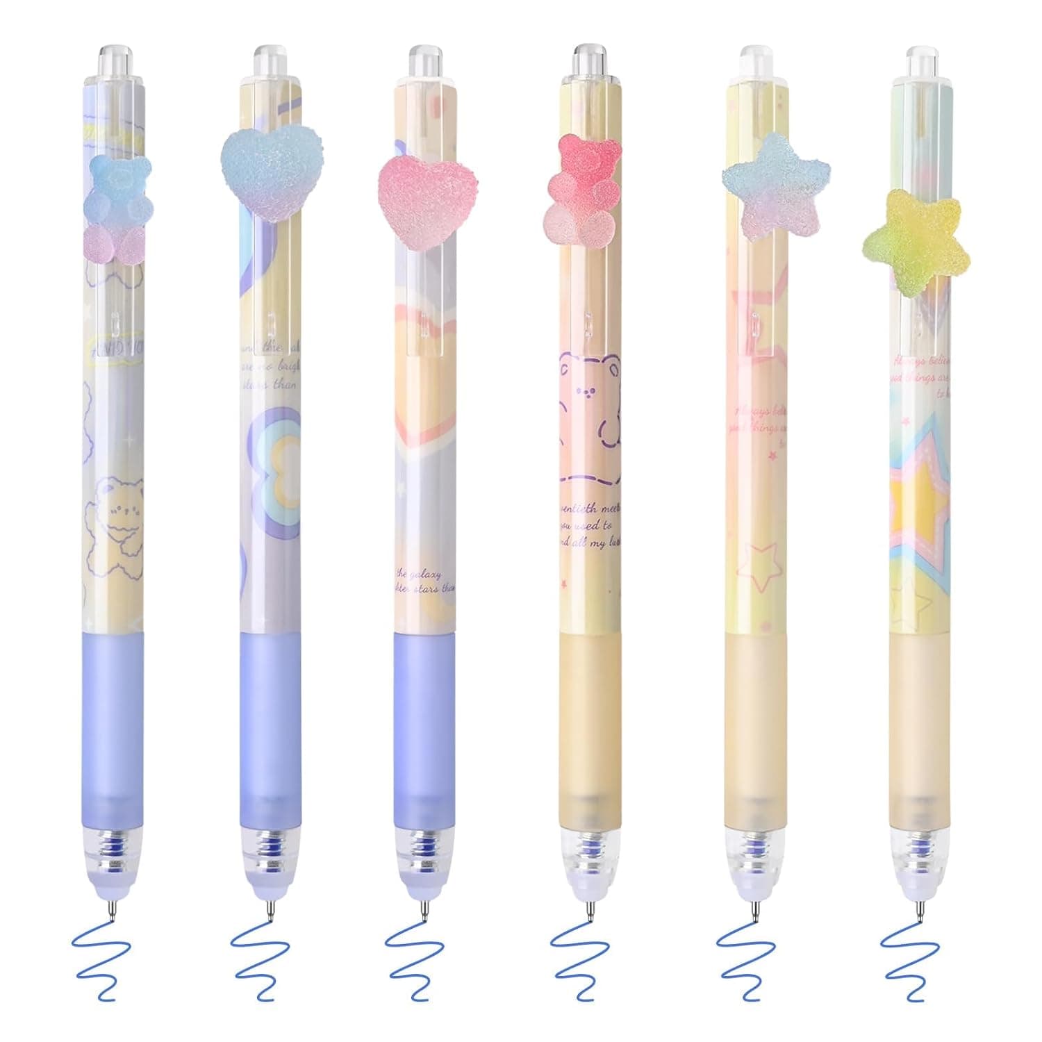 6 Pcs Retractable Erasable Gel Pens 0.5mm Fine Tip | Blue Ink, Quick Dry, Smooth Writing Pen Set - Cute Multicolor Barrels for School, Office, and Journaling