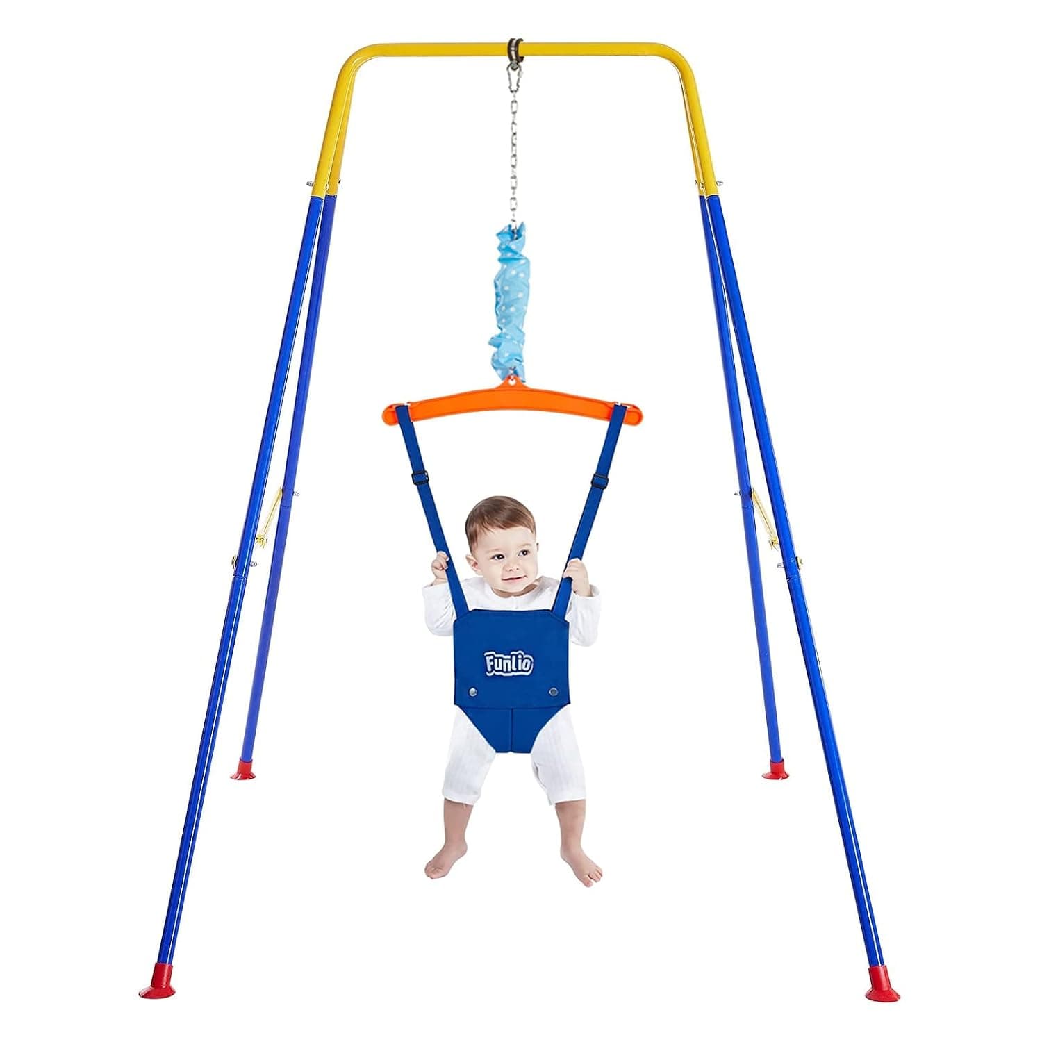 FUNLIO Baby Door Juicer with Stand for 6-24 Months, Bounce Jumper for Indoor/Outdoor Play for Baby Girl/Boy, with Adjustable Chain, Easy to Assemble and Store
