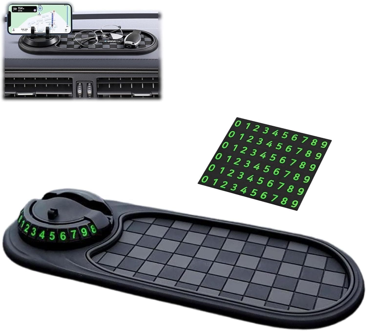 حامل موبايل عالمي للسيارة للوحة العدادات - حامل موبايل قابل للدوران ومضاد للانزلاق مع فتحة بطاقة وقوف السيارات قابلة للفصل، ملحقات سيارة متعددة الزوايا قابلة للتعديل (اسود ورمادي)