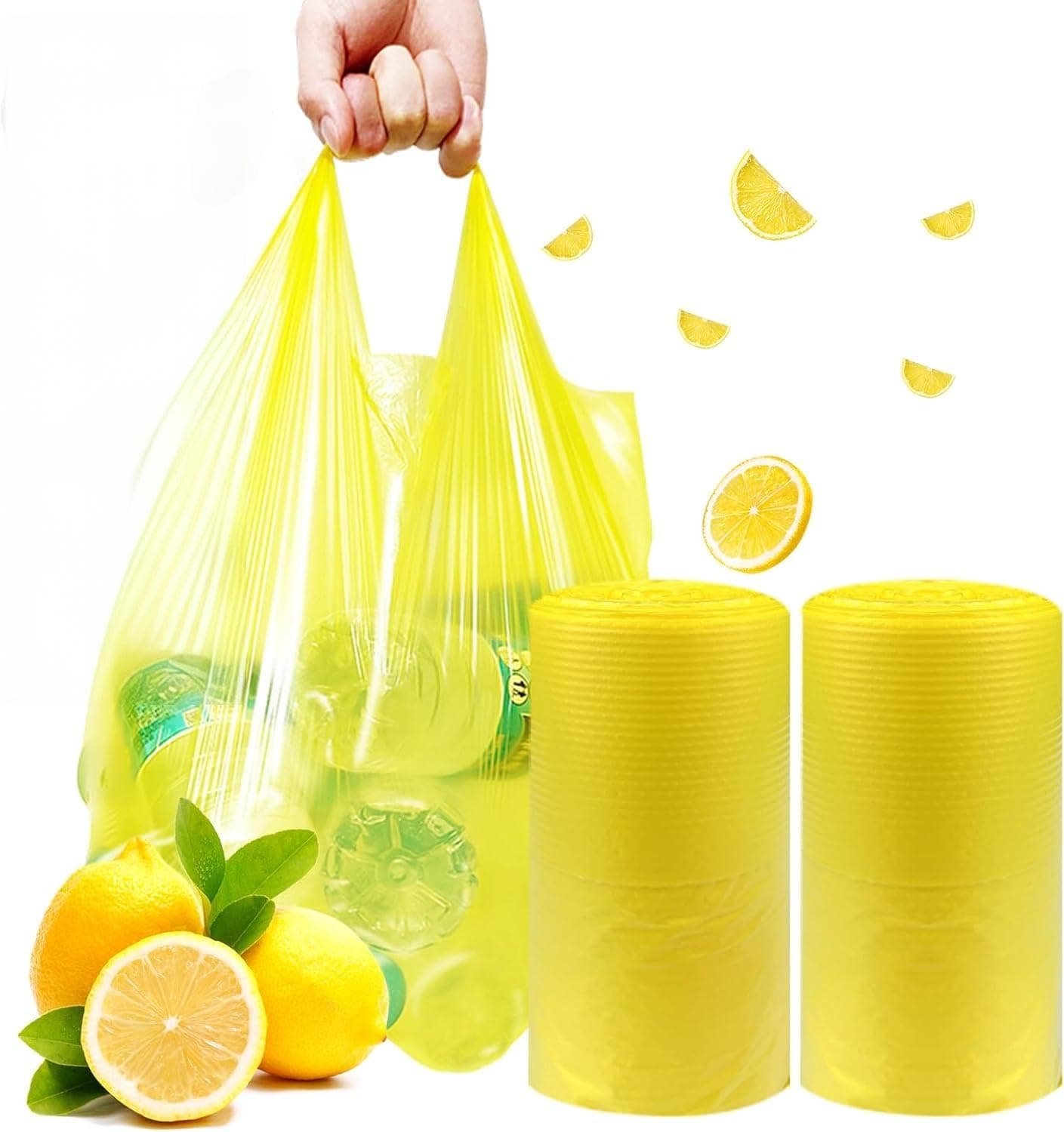 Large Diaper Disposal Bags, Durable and Leak Resistant Trash Bags with Lemon Scented for Elderly Care, Baby Diapers, Sanitary Product Waste and Pet Waste Disposal, Yellow, 18 x 23in, 96 Count