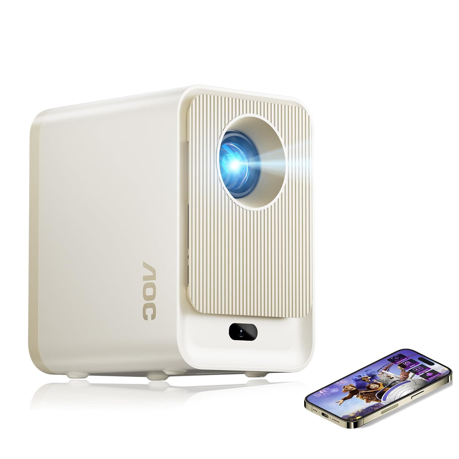 AOC 1080P Smart Projector,Fully Sealed,300 ANSI & 12000 Lumen & Auto Focus & Android 12.0,Projectors with Wifi6 and Bluetooth 5.0,250'' Screen, Portable Projector for Phone/PC/HDMI/USB, Home & Outdoor