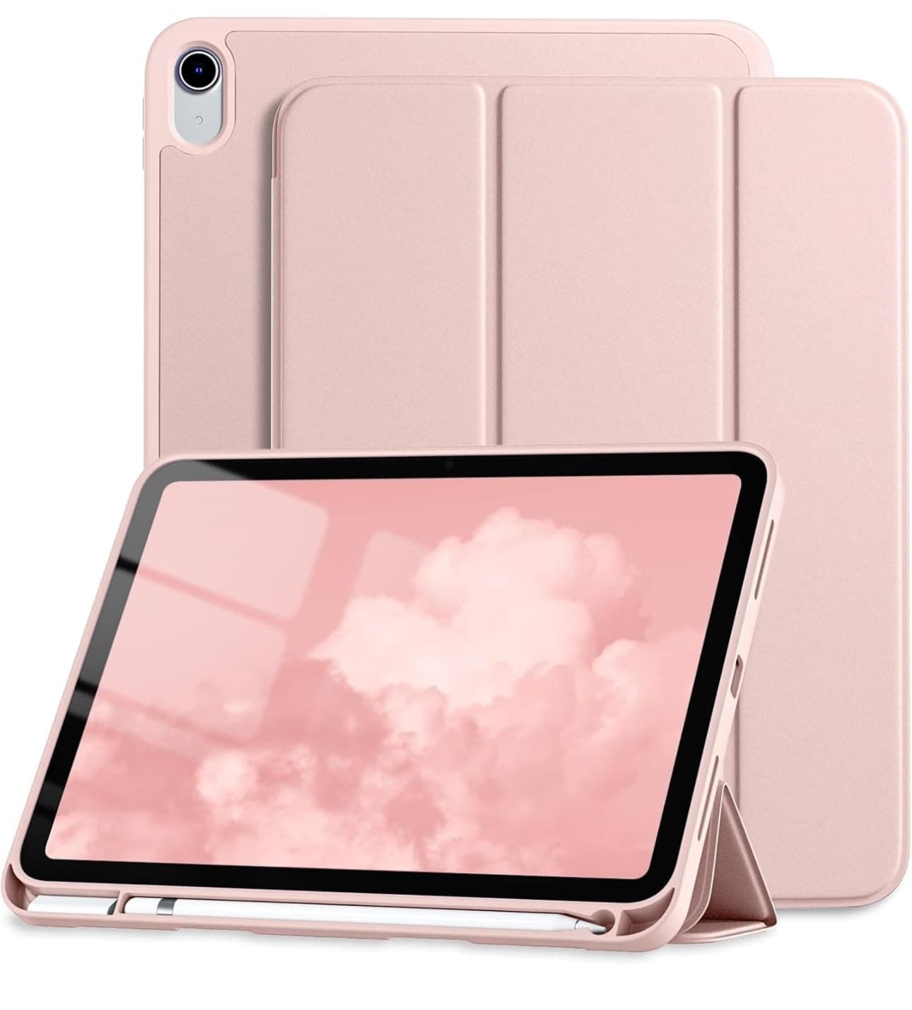 Case Compatible with iPad 10th Generation 10.9 Inch 2022 with Pencil Holder, Slim Trifold Protective Cover with Soft TPU Back for iPad 10th Generation Case, Auto Sleep/Wake (Pink)