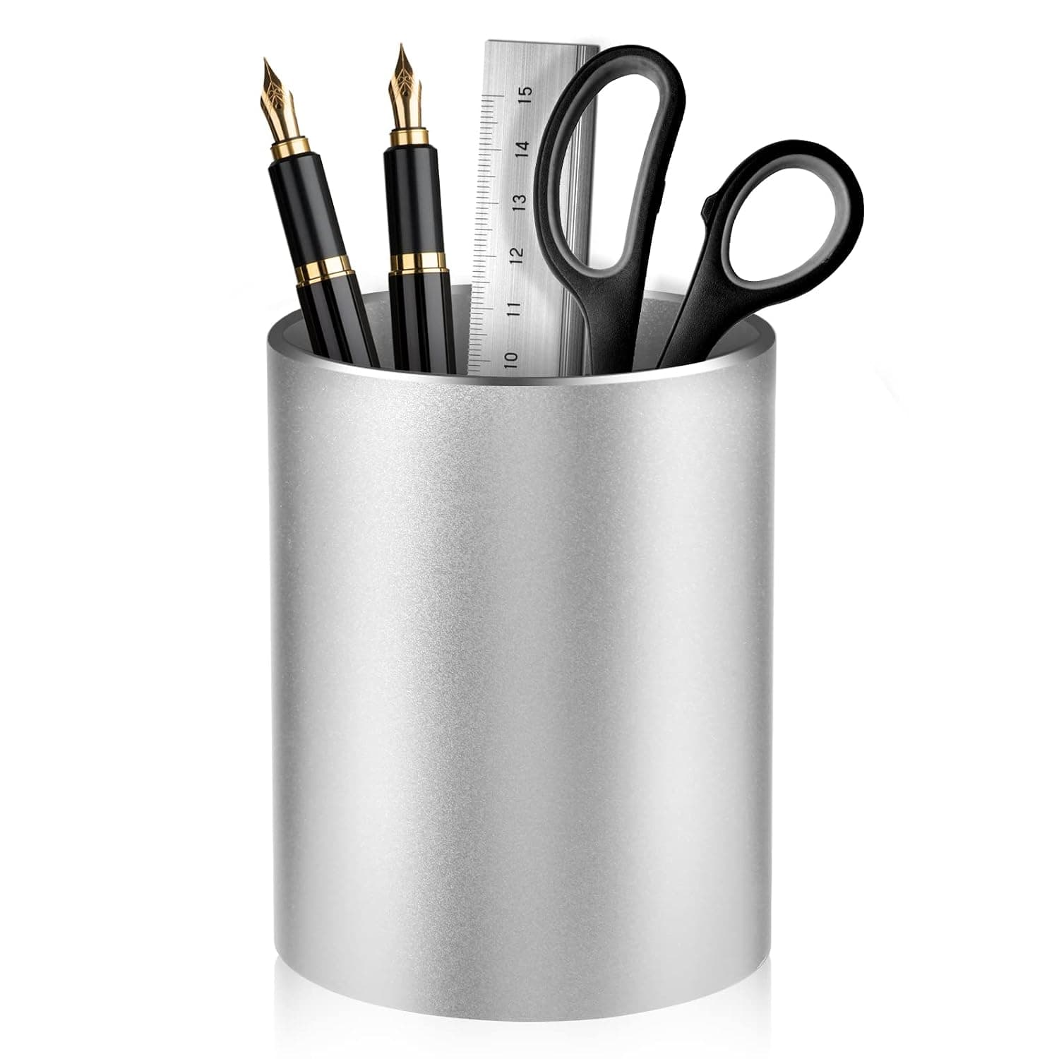 Pen Holder Pencil Holder for Desk, Metal pencil holder for desk, Makeup Brush Holder, pencil cup, pen organizer for desk, for Office, School, Home, and Kids 3.9×3.14inch (Silver)