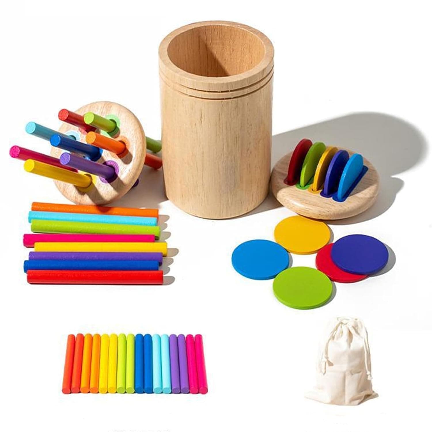 Joyzzz Montessori Toys, Wooden Color Sorting and Counting Toys for Toddlers 1-3, Educational Sensory Toys for Kids, Fine Motor Skills Development Toys, Preschool Learning Activities with Storage Bag