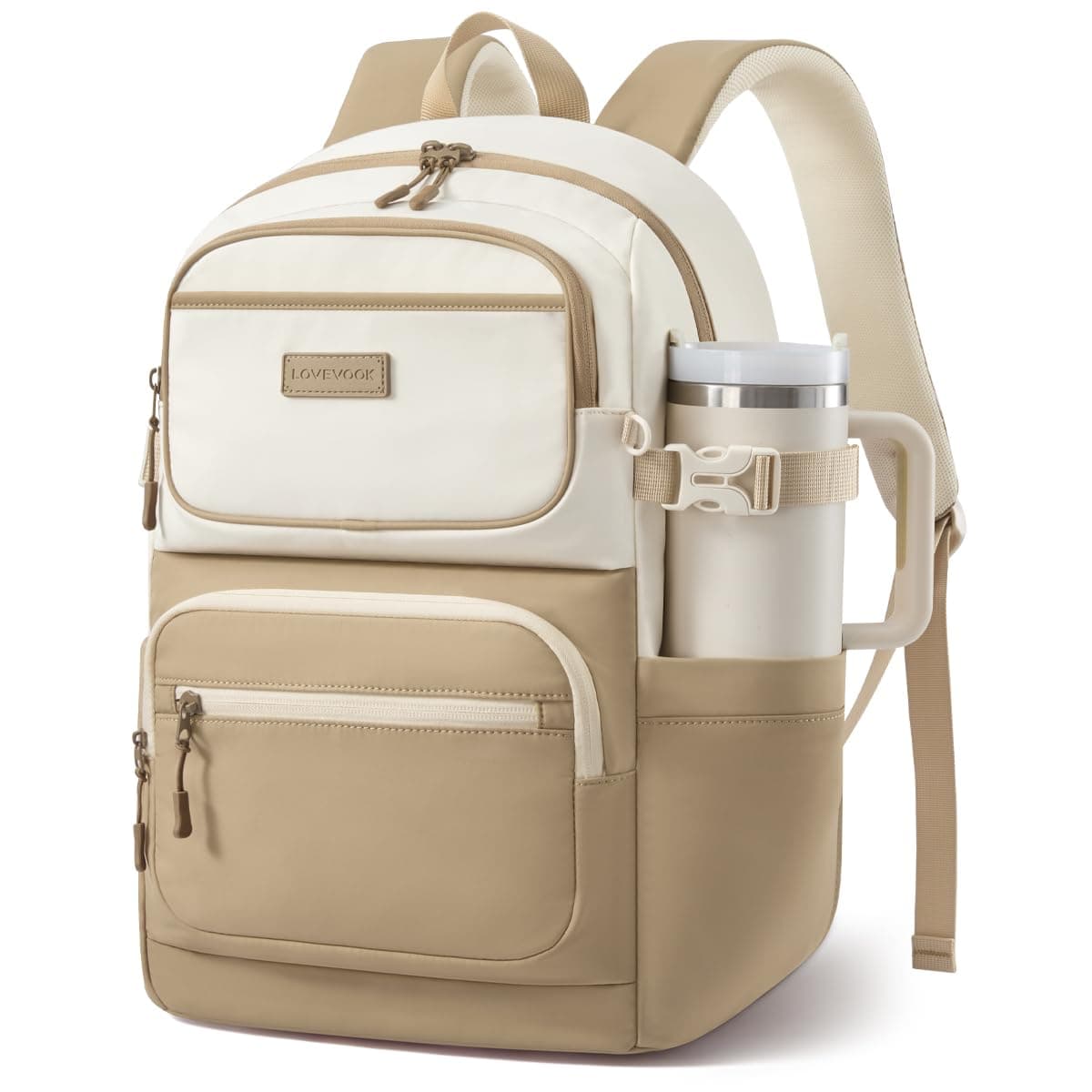 LOVEVOOK Women's Backpack 15.6 Inch School Backpack Teenager with Large Compartment, 1-khaki-beige, 15.6", Casual