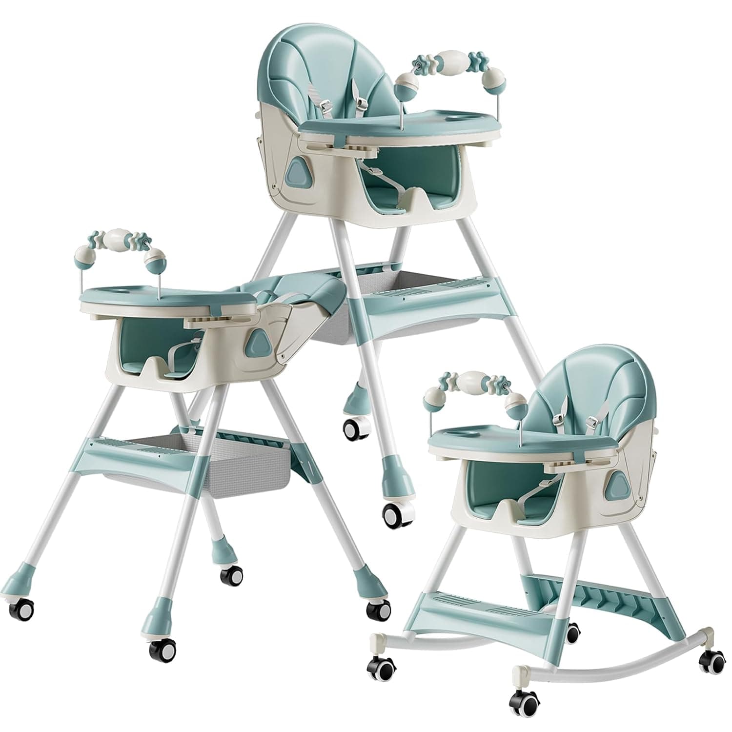 6-in-1 Baby High Chair, Portable Foldable Highchairs For Babies and Toddlers With Wheels, Dining Booster Seat With Removable Tray And Adjustable Backrest & Height For 6 Months To 4 Years Unisex