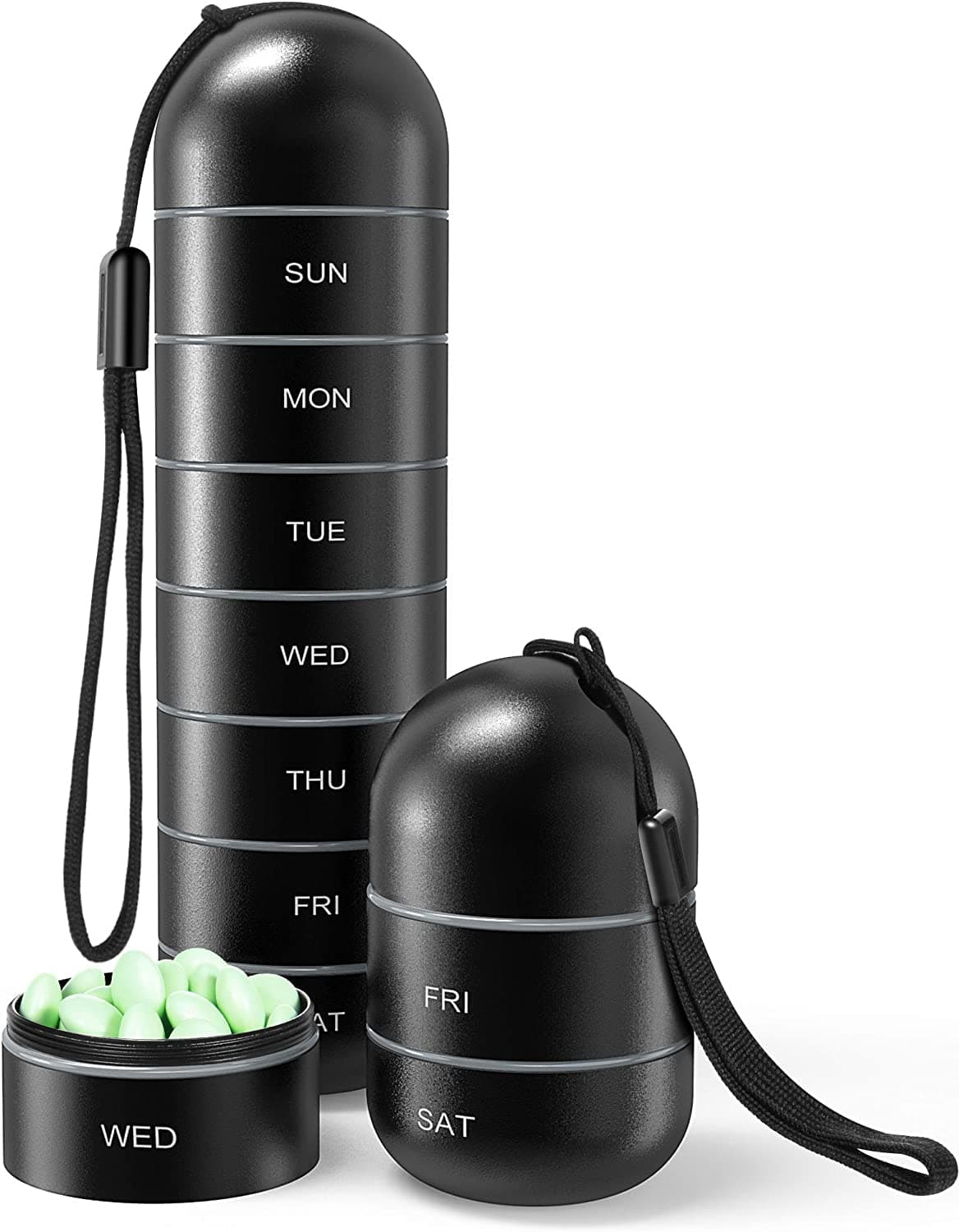 ELECDON Pill Organizer, Metal Moisture Proof Weekly, Stackable Aluminum Alloy BPA Free Travel Hiking 7 Day Pill Box Case Waterproof and Large Compartment to Hold Pills, Vitamins, Fish Oil, Supplements