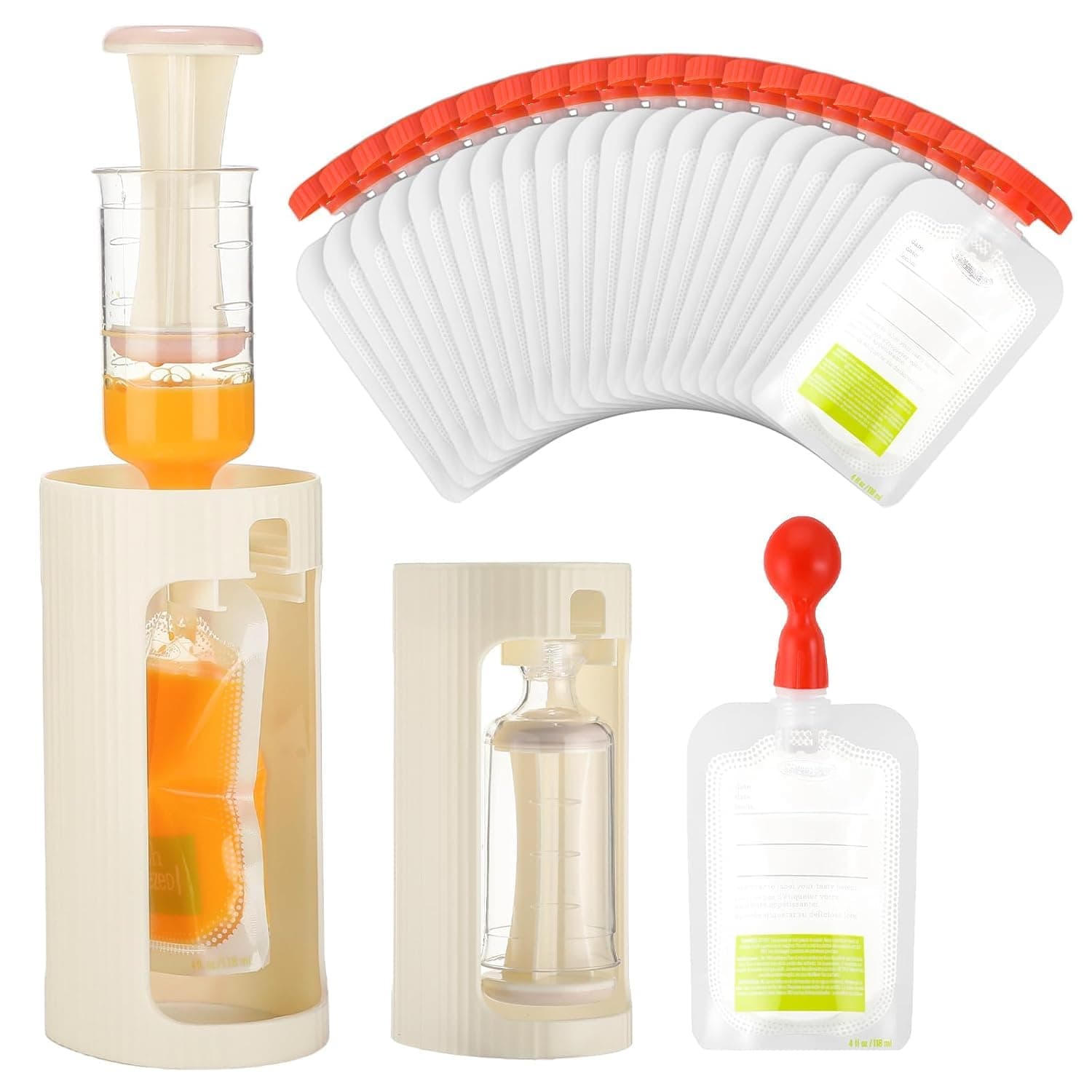 BOOM Baby Food Pouch Maker Kit, 300ml Squeeze Station with 10 Refillable Pouches, BPA-Free Baby Food Filler for Homemade Puree, Snacks, Yogurt & Smoothies, Infant Toddler Essential