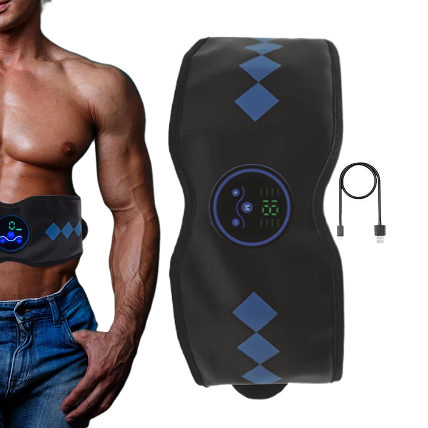 Ab Massage Belt 19-level Smart USB Rechargeable Slimming Supplies | Belly Massage Machine for Abdomen Stomach Spa Post Workout Recovery Relaxation Routine Fitness Exercise
