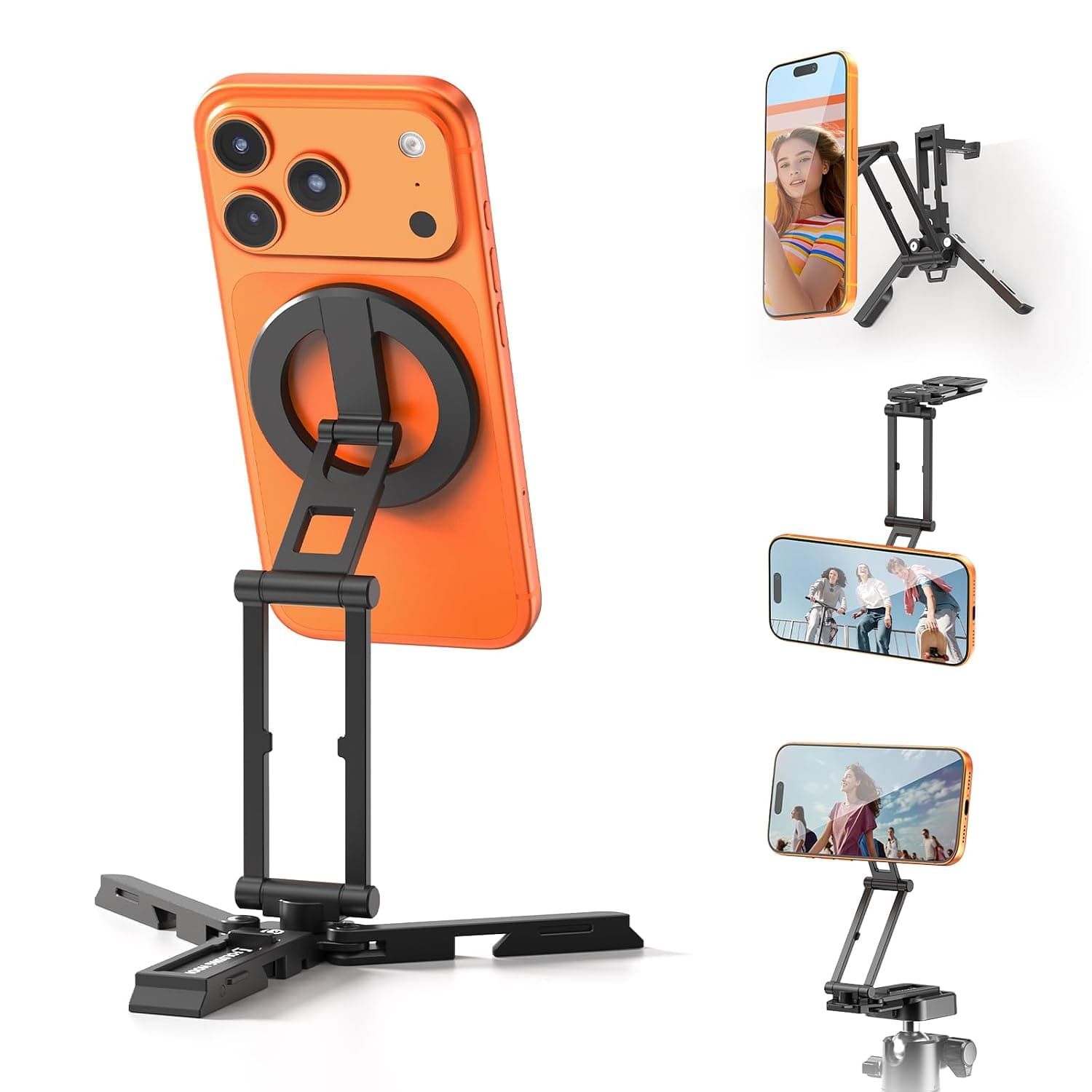 ULANZI SK29 Magnetic Phone Tripod, Foldable Mini Tripod Mount with Phone Holder, Aluminium Cell Phone Stand with 1/4”, Arca Uka Base, Travel Vlog Essentials for iPhone 17/16/15/14/13/12 | Aluminium Cell Phone Stand w 1/4" Arca Uka Base, Adjustable Phone Holder Travel Essentials for iPhone 17/16/15/14/13/12