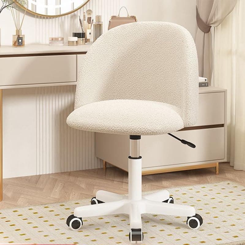 YelaJoy Adjustable Vanity Chair with Back, Soft Modern White Velvet Desk Chair for Girls, Elegant Office Chair with Silent Wheels, Stylish & Comfortable Computer Seat, for Daily, Office