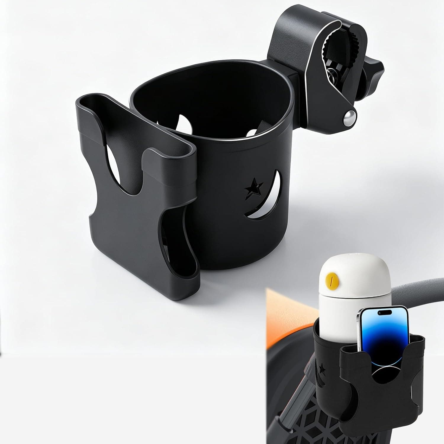 ULHYC 2 in 1 Stroller Cup Holder with Phone Holder, Universal Cup Holder for Uppababy Nuna Doona Strollers, Bike, Wheelchair, Walker, Scooter, Anti-Spill Baby Stroller Accessories