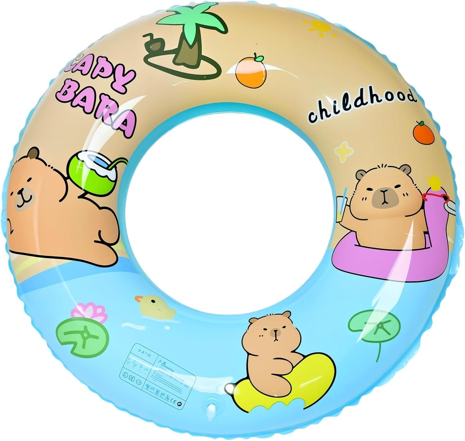 Kids Swimming Ring, Cute Cartoon Inflatable Rubber Ring for Pool, Cartoon Kapi Bara Design, Summer Pool Floats for 5-9 Years Old, Water Sports and Beach Party