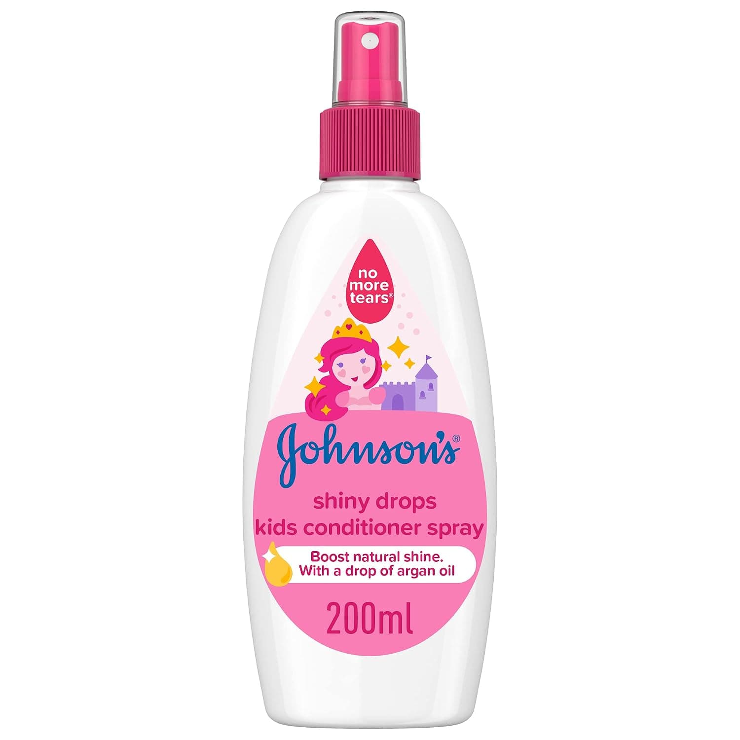 Johnson's Shiny Drops Kids Conditioner Spray, with a Drop of Argan Oil, Boosts Hair’s Natural Shine, No More Tears Formula, Dye, Sulfate & Alcohol Free, Hypoallergenic, Dermatologically Tested, 200ml