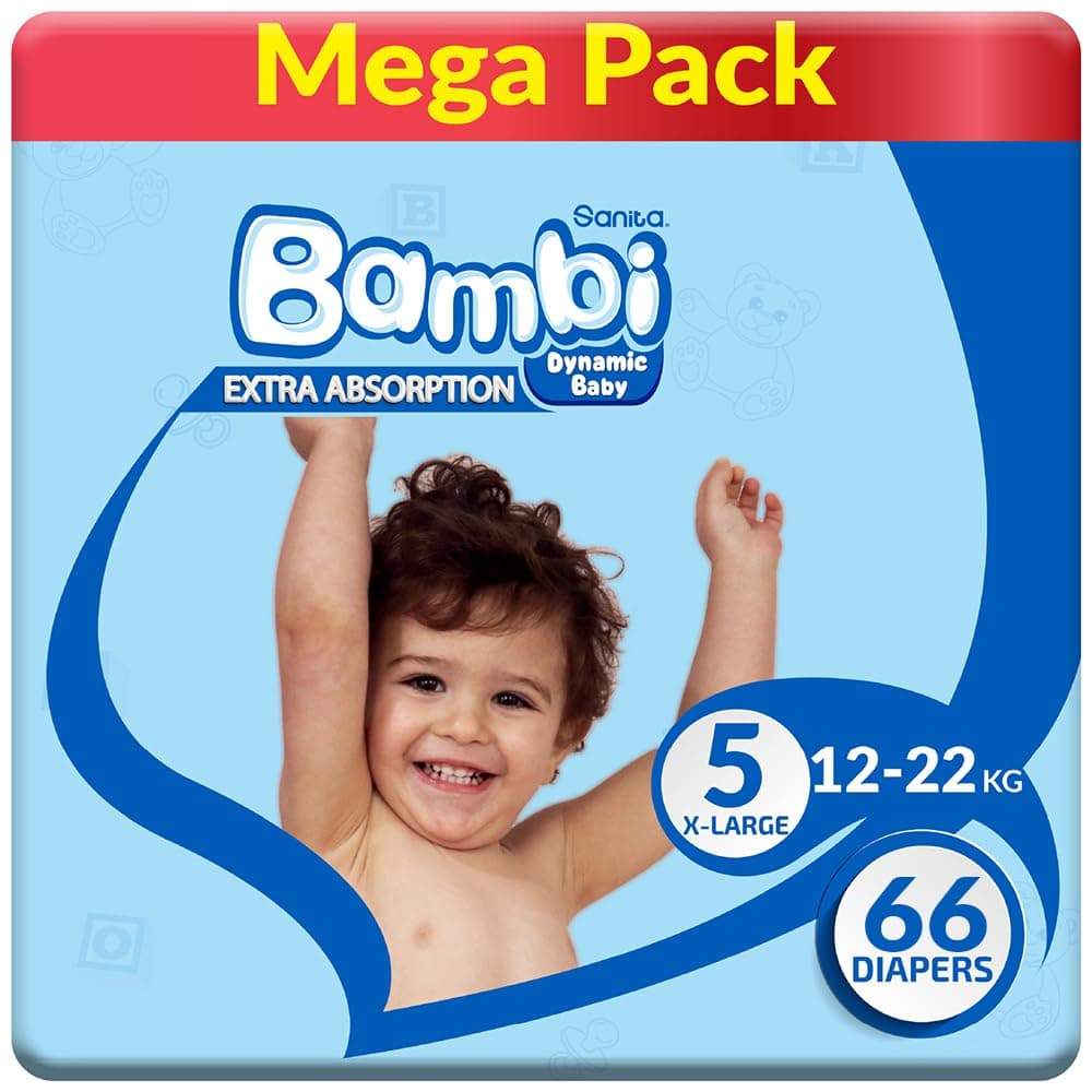 Sanita Bambi, Size 5, XL, 13-25 kg, Mega Pack, 66 Diapers (Package May Vary)