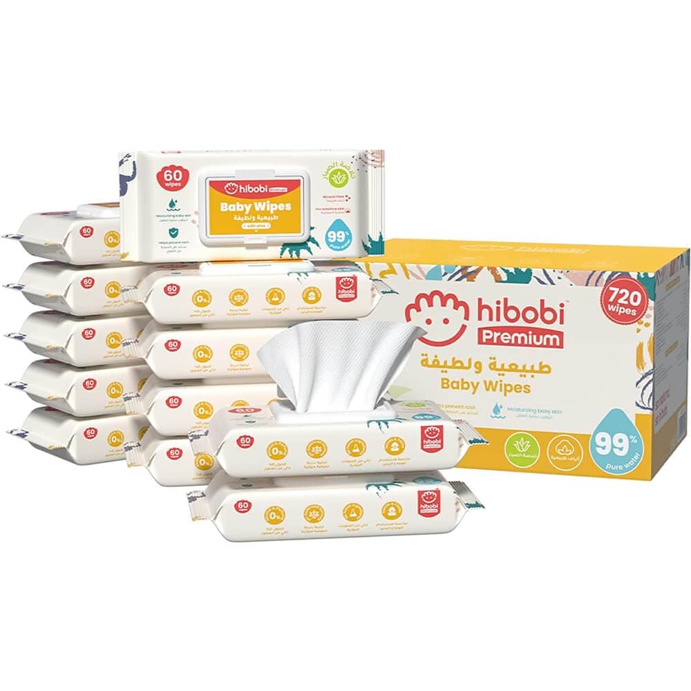 hibobi Baby Wipes - 99% Water Ultra-Mild Cleansing Baby Refresh Wipes, 720 Wipes(12 Packs)
