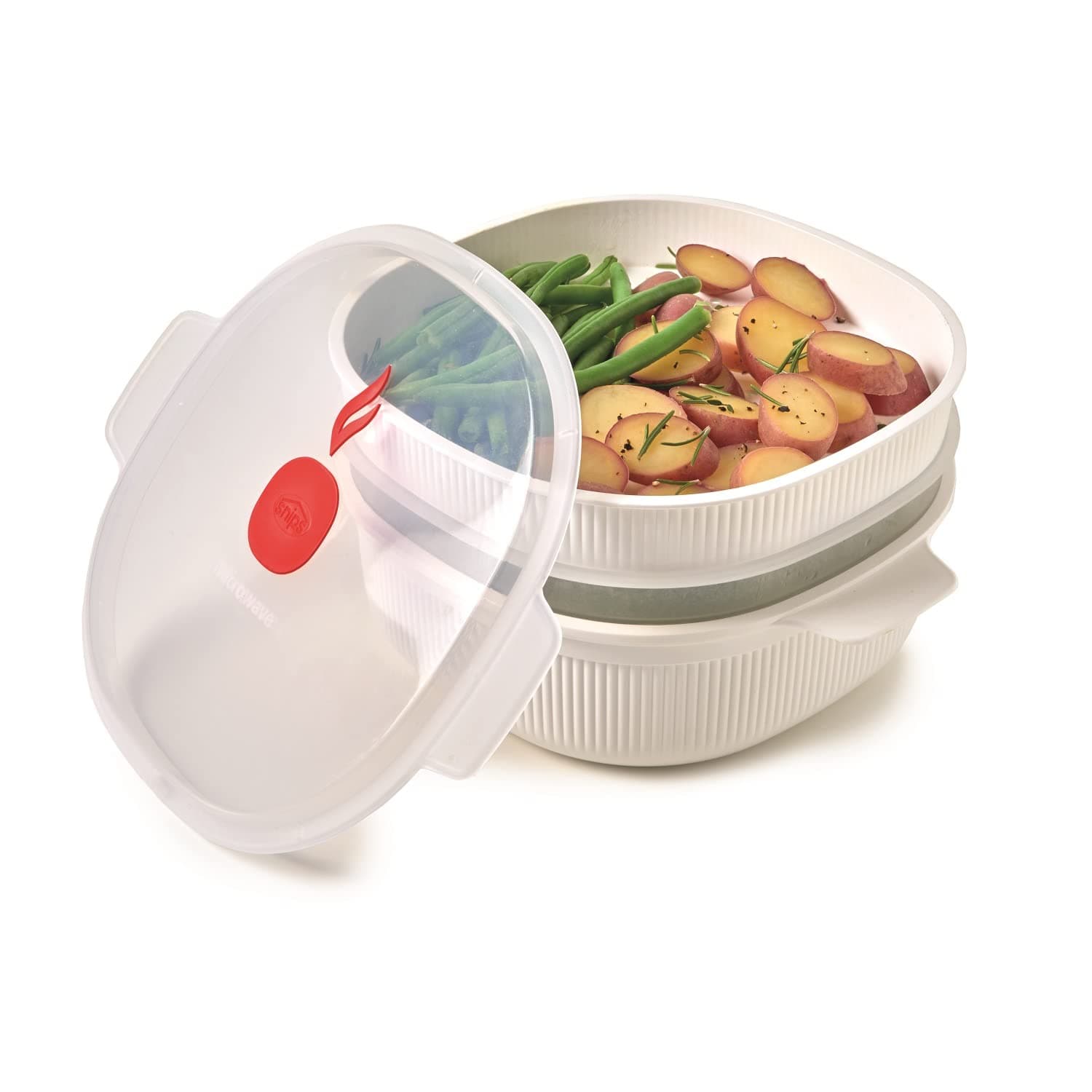 Snips White Steamer for Microwave with 2 Trays | 4 LT | Tempozero Line Color | BPA Free | Made in Italy, unity