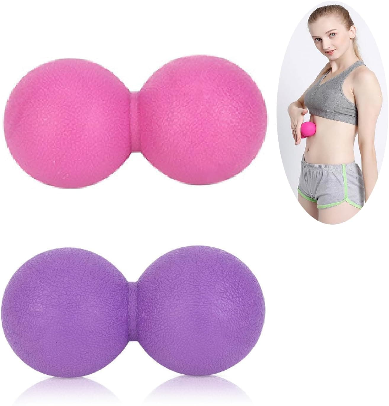 Peanut Massage Ball (2 Pieces), Fitness Ball Foot Point Massage Double Lacrosse Massage Ball, Massage Relaxer, for Fascia Release, Yoga, Neck, Muscle Relaxation