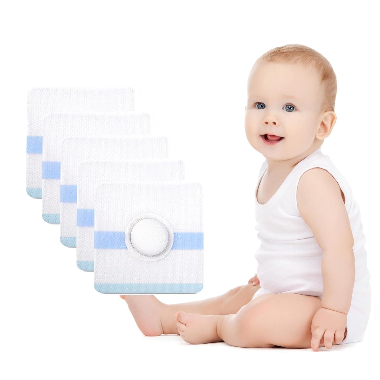 Baby Belly Navel Patches(15 Pieces), Hernia Patch,Belly Button Shaper with Waterproof Cotton Pads,Umbilical Hernia Belt Baby,Baby Belly Button wrap 8×8cm