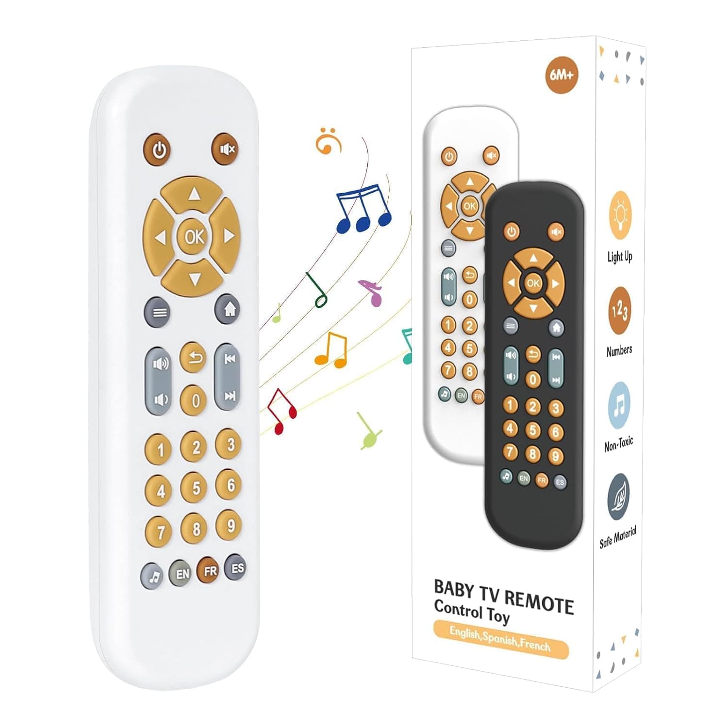 Joyzzz Baby Remote Control Toy, Realistic TV Remote with Lights and Sounds in 3 Languages, Early Learning Educational Toy for 6-18 Months, Soft Grip Remote Toys, Encourages Motor Skills Development