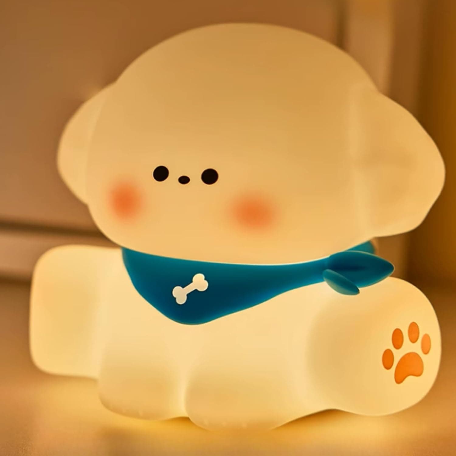 Cute Kids Night Ligh,White Dog Shape USB-C Rechargeable LED Night Light,Silicone Gel Night Light for Baby Nursery (Yellow)