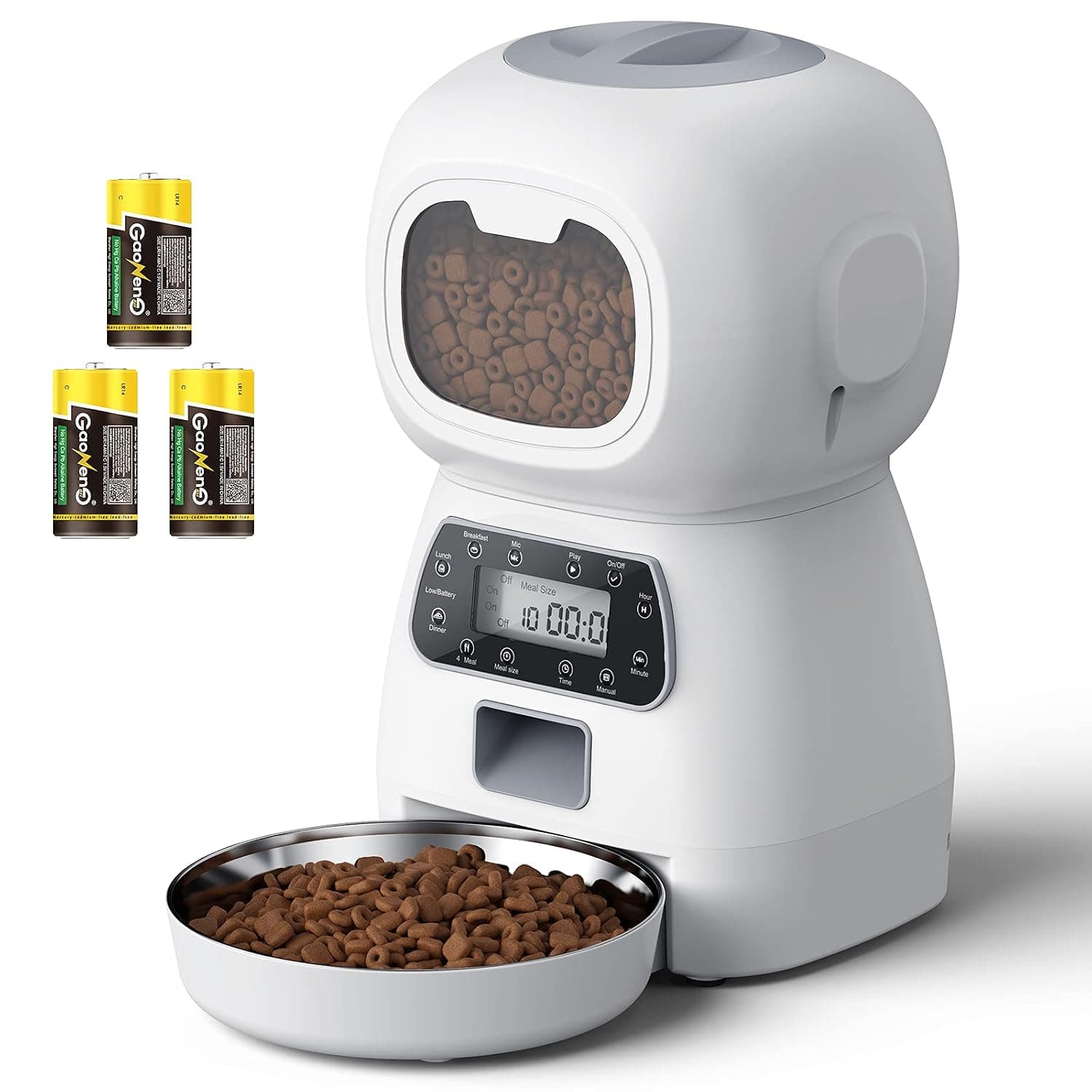 Automatic Cat Feeder, Pet Food Dispenser With 10S Voice Recorder and Timer Programmable For Medium And Small Pets Poodles, Pomeranians, Shepherds, Bichons, Cats(3.5L)