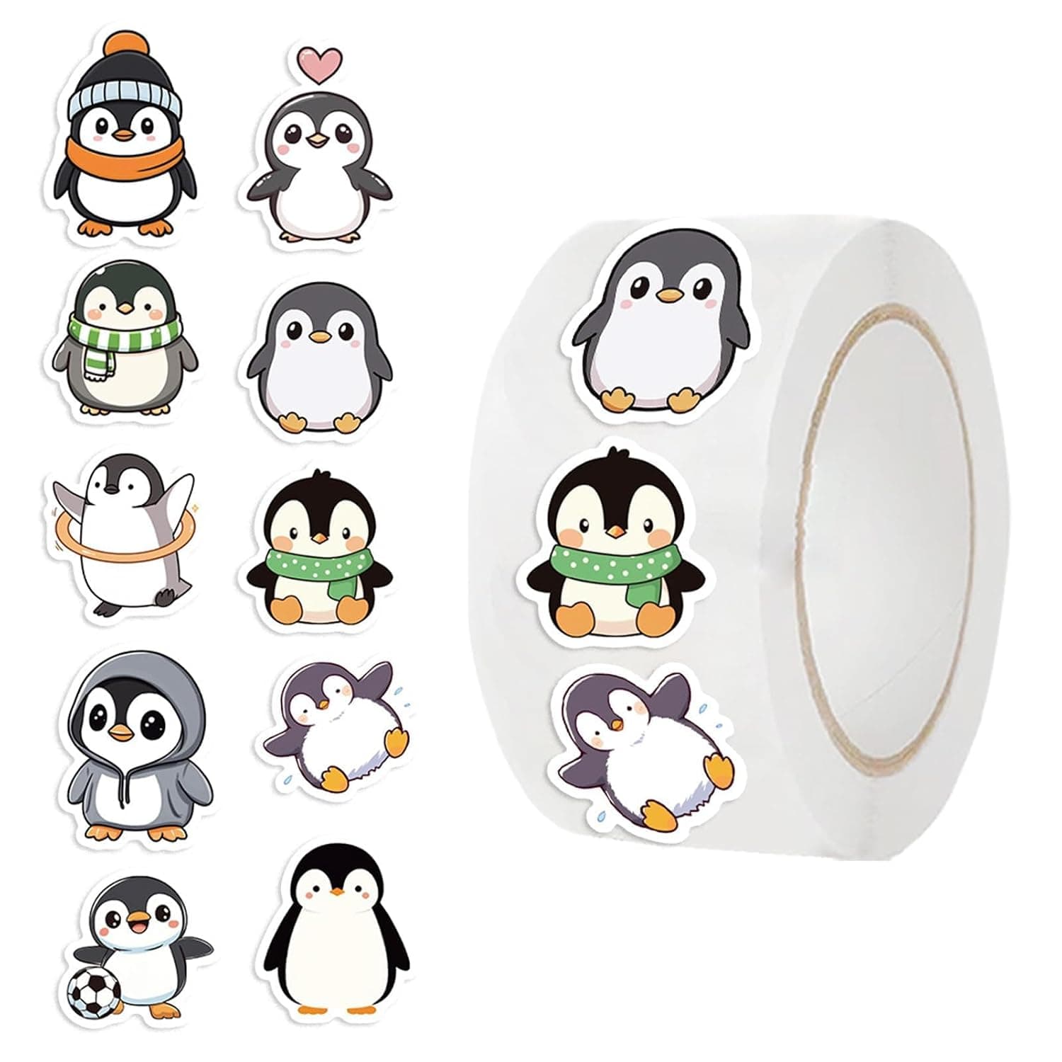 Rolls Small Penguin Sticker for Supplies, Cute Circle Teacher Supplies Stickers for Classroom, 10 Designs Motivational Stickers for Training Reward (Penguin)