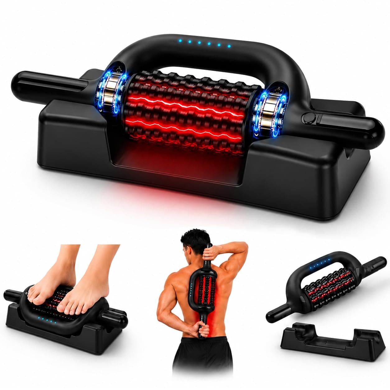 Electric Rolling Massager with Red Light, Body Massage Roller for Relaxation and Skin Care, 6-Speed Massage Tool for Arms, Legs, Calves and Feet