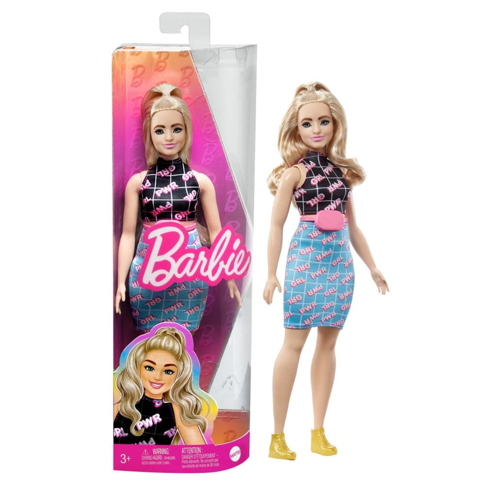 Barbie Doll, Kids Toys, Blonde with Curvy Body Type, Barbie Fashionistas, Girl Power-Print Outfit, Clothes and Accessories, HPF78