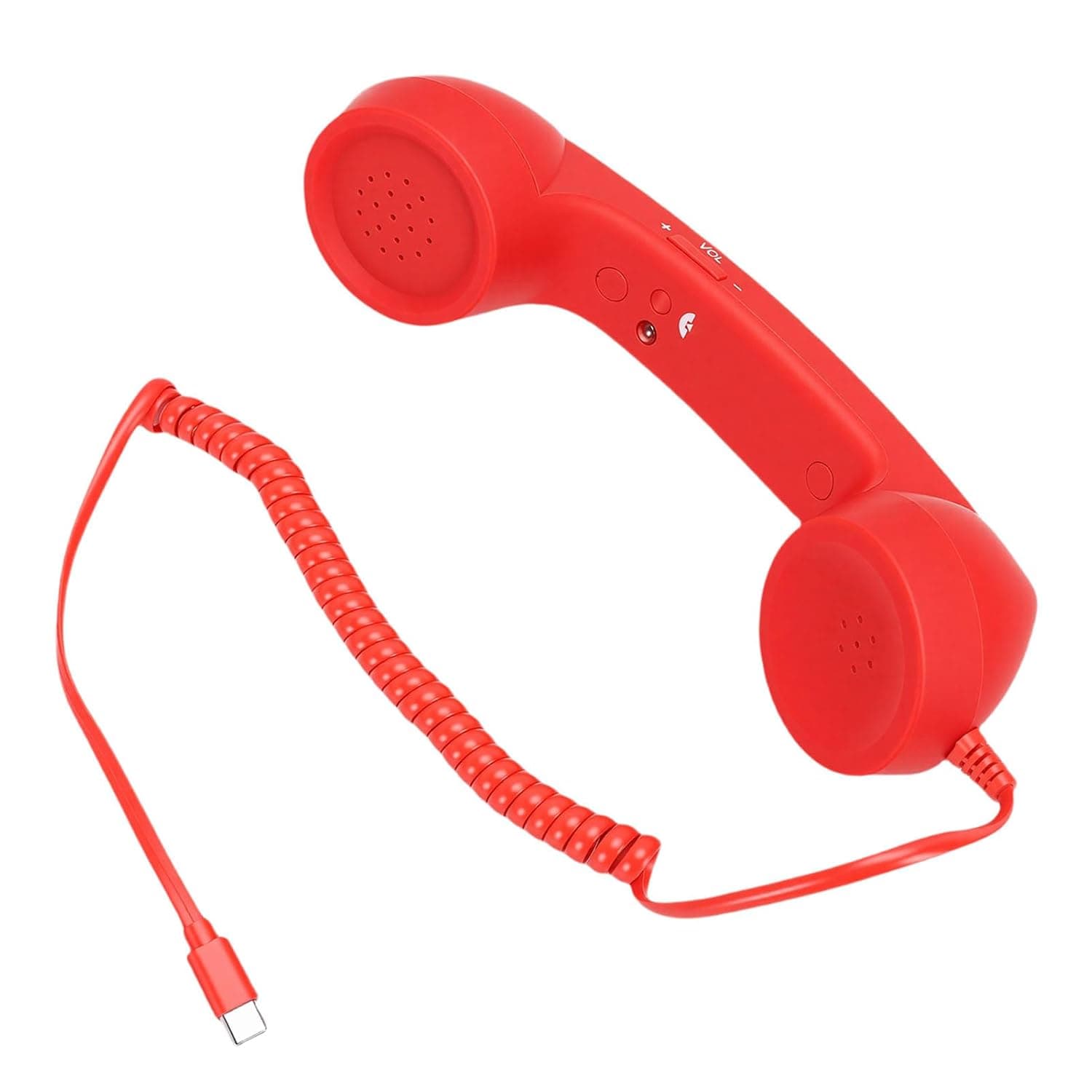 Generic Retro Type C Telephone Handset for Clear Calls and Volume Control, Plug and Play, for Comfortable Mobile Video Conferences and Calls - ABS Material (Red)