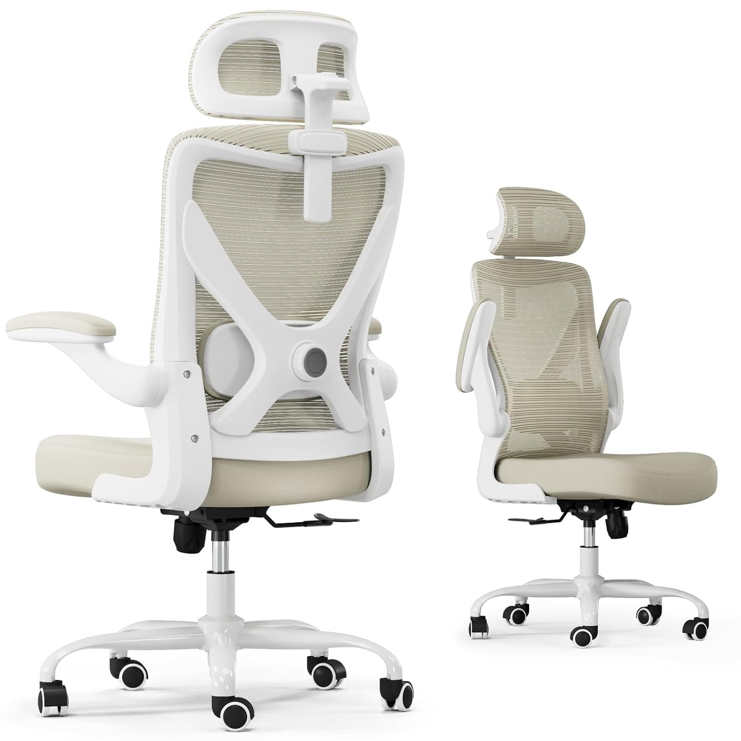 Ergalithic Ergonomic Office Chair -Office Chair Home Office Desk chair with Lumbar Support X-Shaped - Desk Chair Mesh Computer Chair Gaming Chair with Adjustable Headrest and Armrests (Beige)