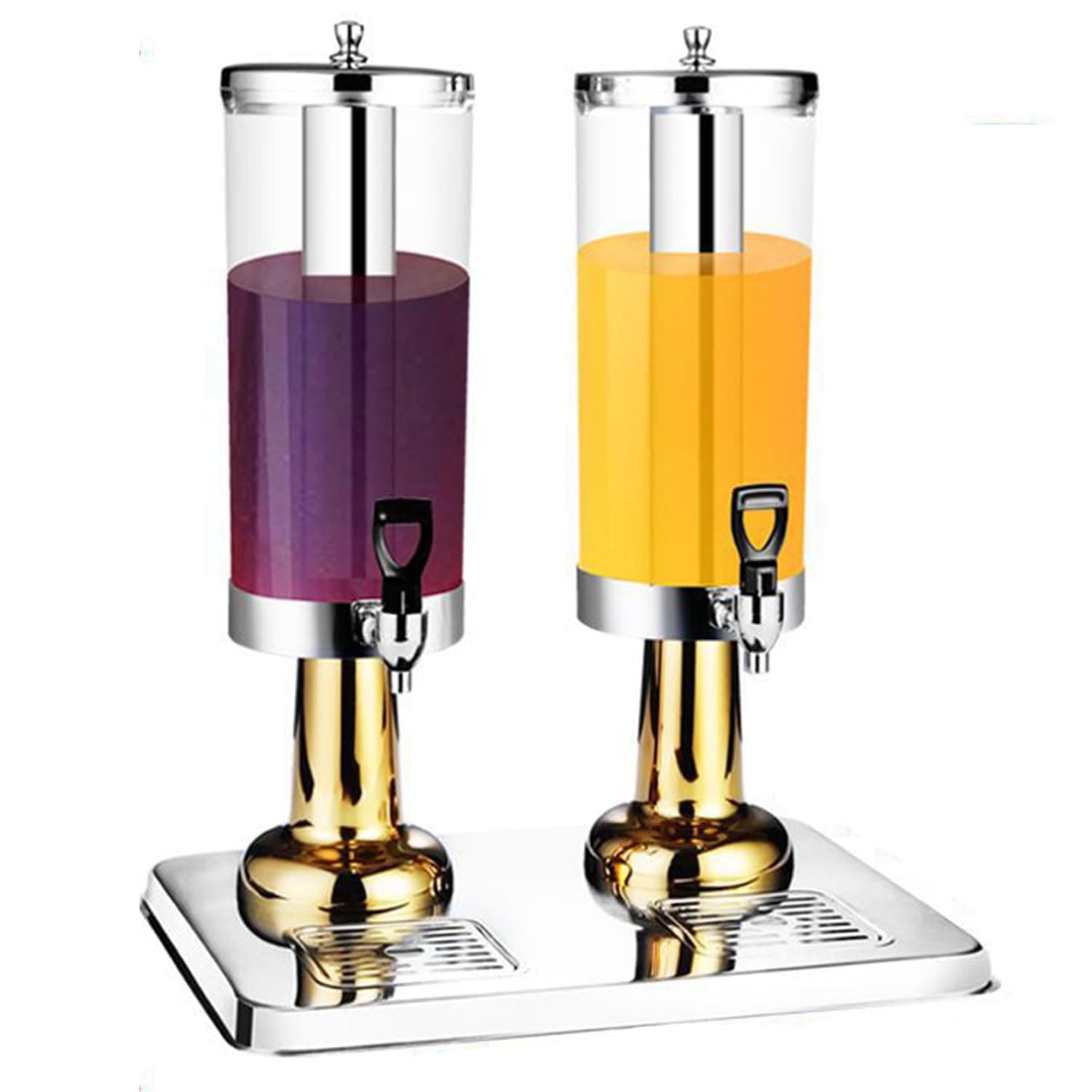 Large Capacity Juice Beverage Dispenser with Tap Beverage Dispenser for Wedding/Party/BBQ - Cooling/Heating Function(Gold,Double head)