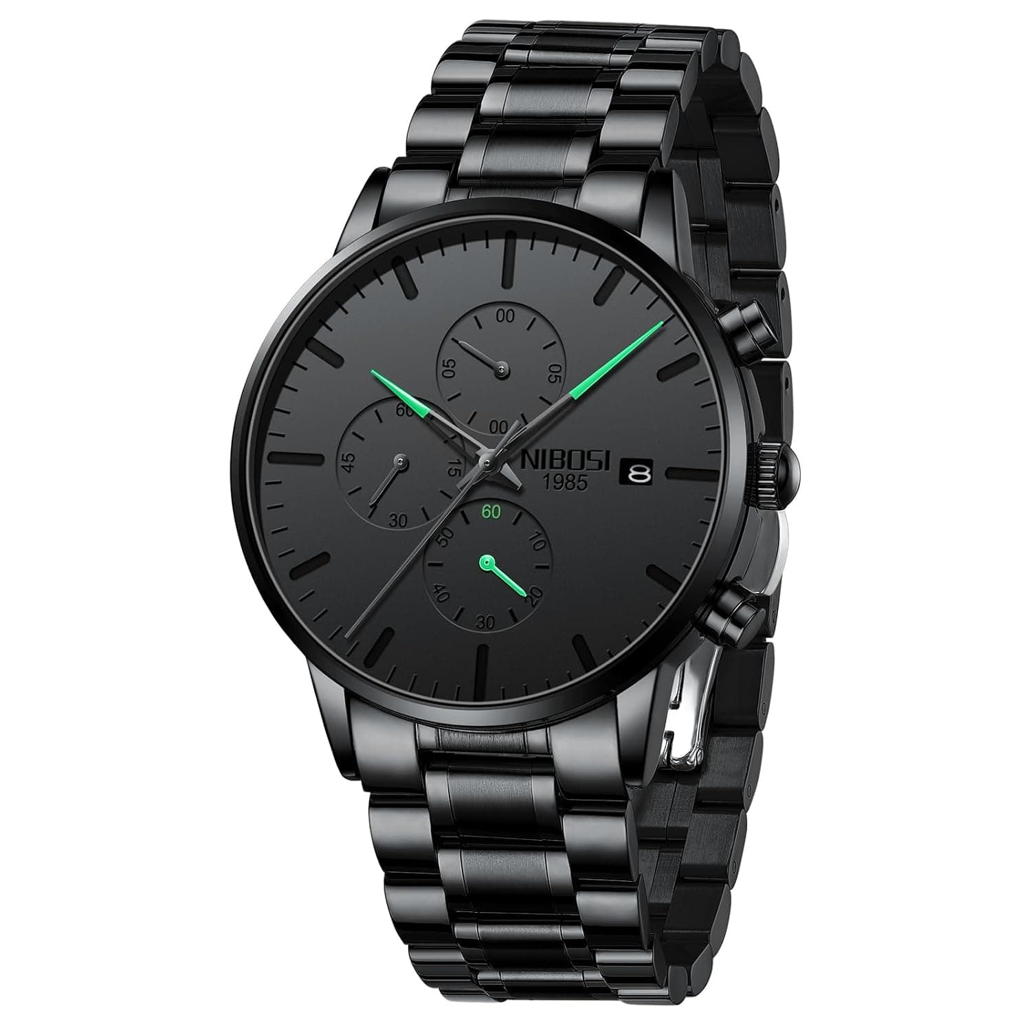 NIBOSI Men's Watches Analog Minimalist Black Dial Watches for Men Business Chronograph Military Casual Gift Wrist Watches Stainless Steel Strap Date