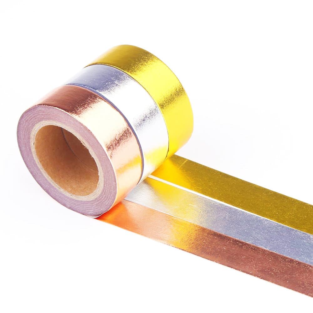 3 Rolls Metallic Gold Tape, Polyester Film Thin Foil 15 mm Wide 5 Meters, DIY Graphic Adhesive Mirror Self Adhesive Masking for Crafts, Gift Wrapping, Card Making