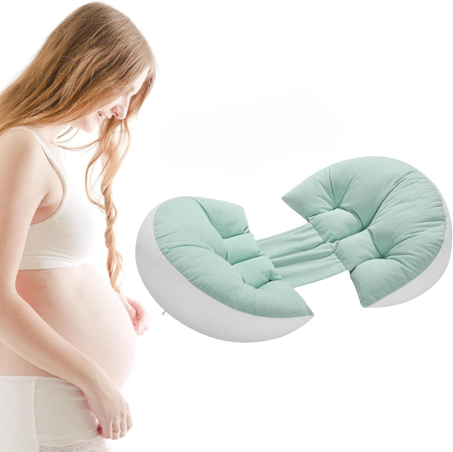 Pregnancy Pillow, Maternity Pillow Side Sleeper Pregnancy Support Pillow Adjustable Bed Wedge Pillow Support Waist Sleeping Pillow, Washable Cover, Best Pregnant Mom Gift (Green)