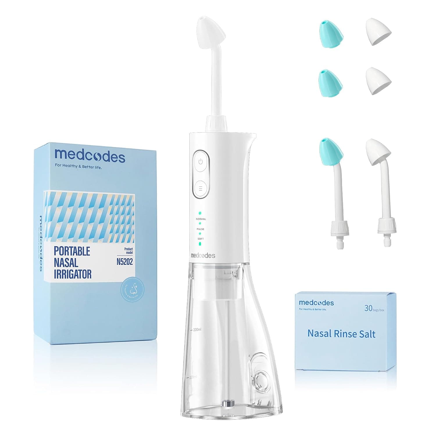 Nasal Irrigation System - Sinus Rinse Machine with Dual Water Tank & 30 Saline Packets - Nasal Washer for Sinus & Allergy Relief, Rechargeable, 2 Sets of Nose Pillows (Large D) | Sinus Decongestant Relief System Nasal Care, Rechargeable, Multi-User Design, 30 Saline Packets, 2 Nose Pillow Sets