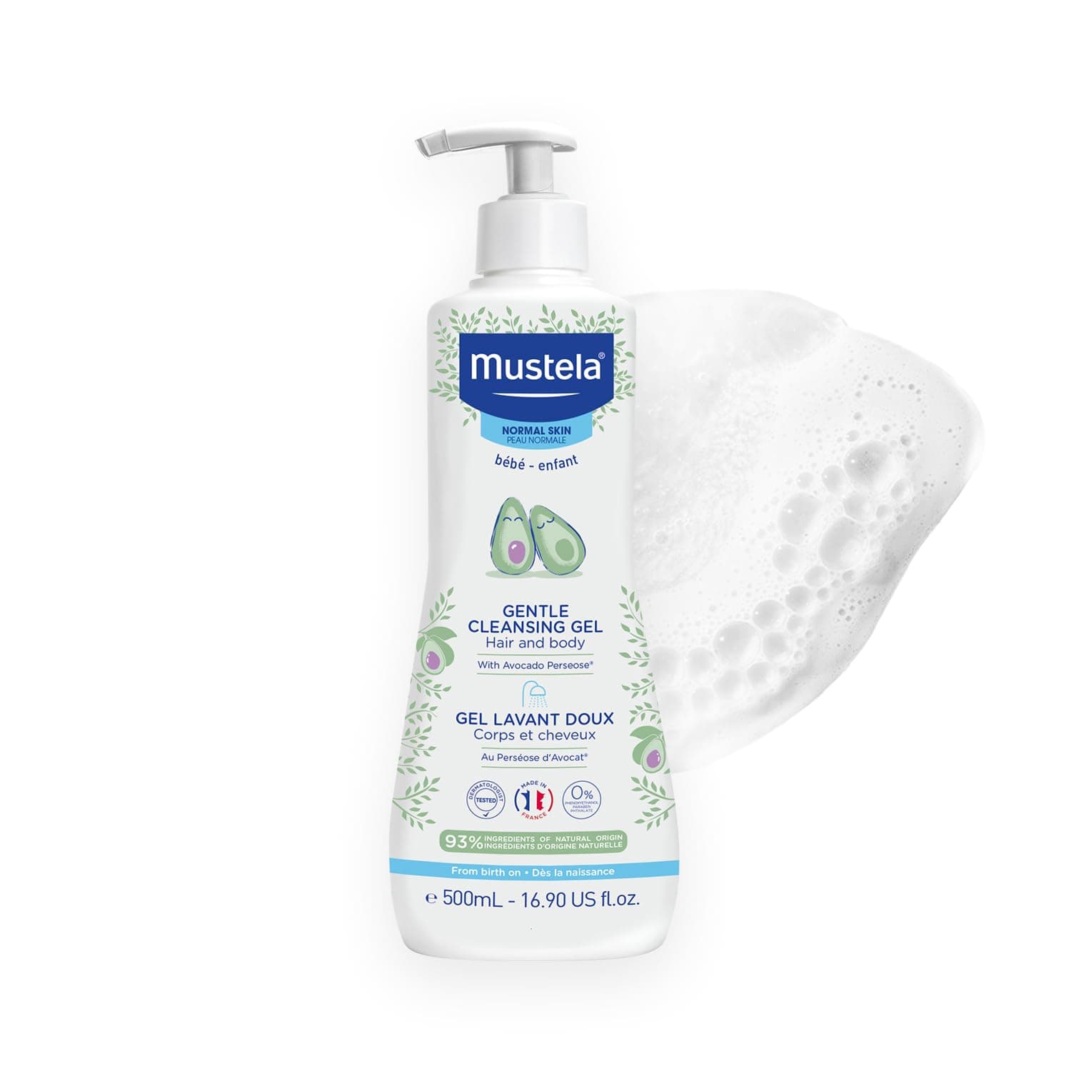 Mustela Baby Gentle Cleansing Gel - Baby Hair & Body Wash - with Natural Avocado fortified with Vitamin B5 - Biodegradable Formula & Tear-Free - Various Sizes - 1 or 2-Pack