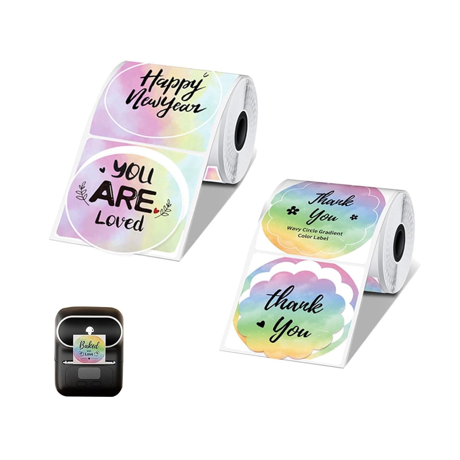 Bukela Printer Paper Labels Mini Thermal Sticker Rolls Phome M110 M120 M220 M221 50x50mm Round Custom Self-Adhesive Waterproof Packaging Gift Tags DIY Projects